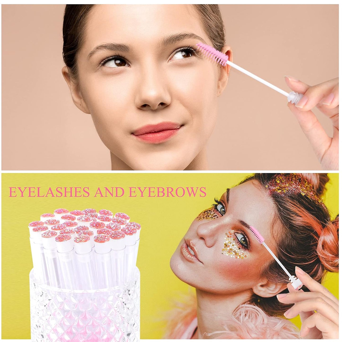 20pcs Eyelash brush Lash Wand Makeup tool Eyelash Extension supplies Cleaning brush Diamond Mascara star l pink