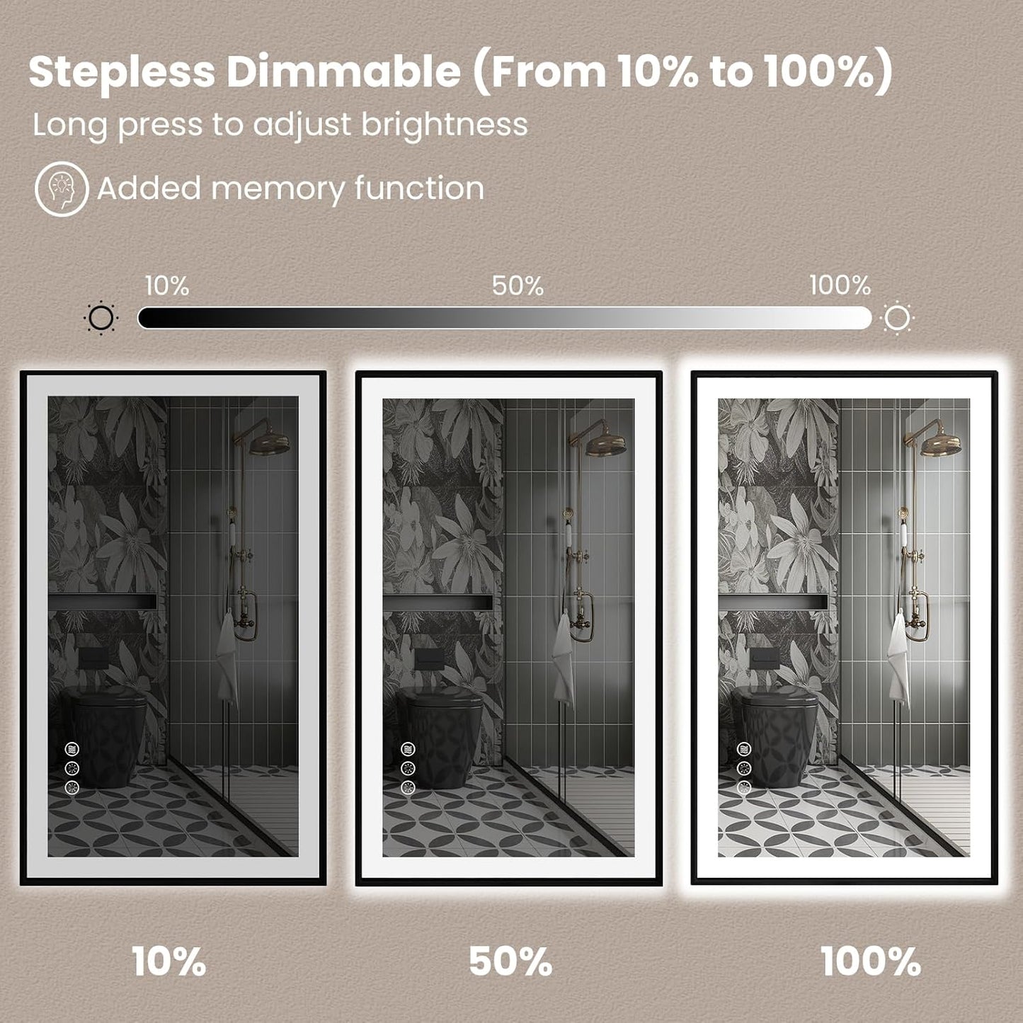 Amorho 28"x 36" LED Bathroom Mirror with Black Frame, Front Light and Backlit(Controlled Separately), Stepless Dimmable, Anti-Fog, Shatter-Proof, 3 Colors, Memory