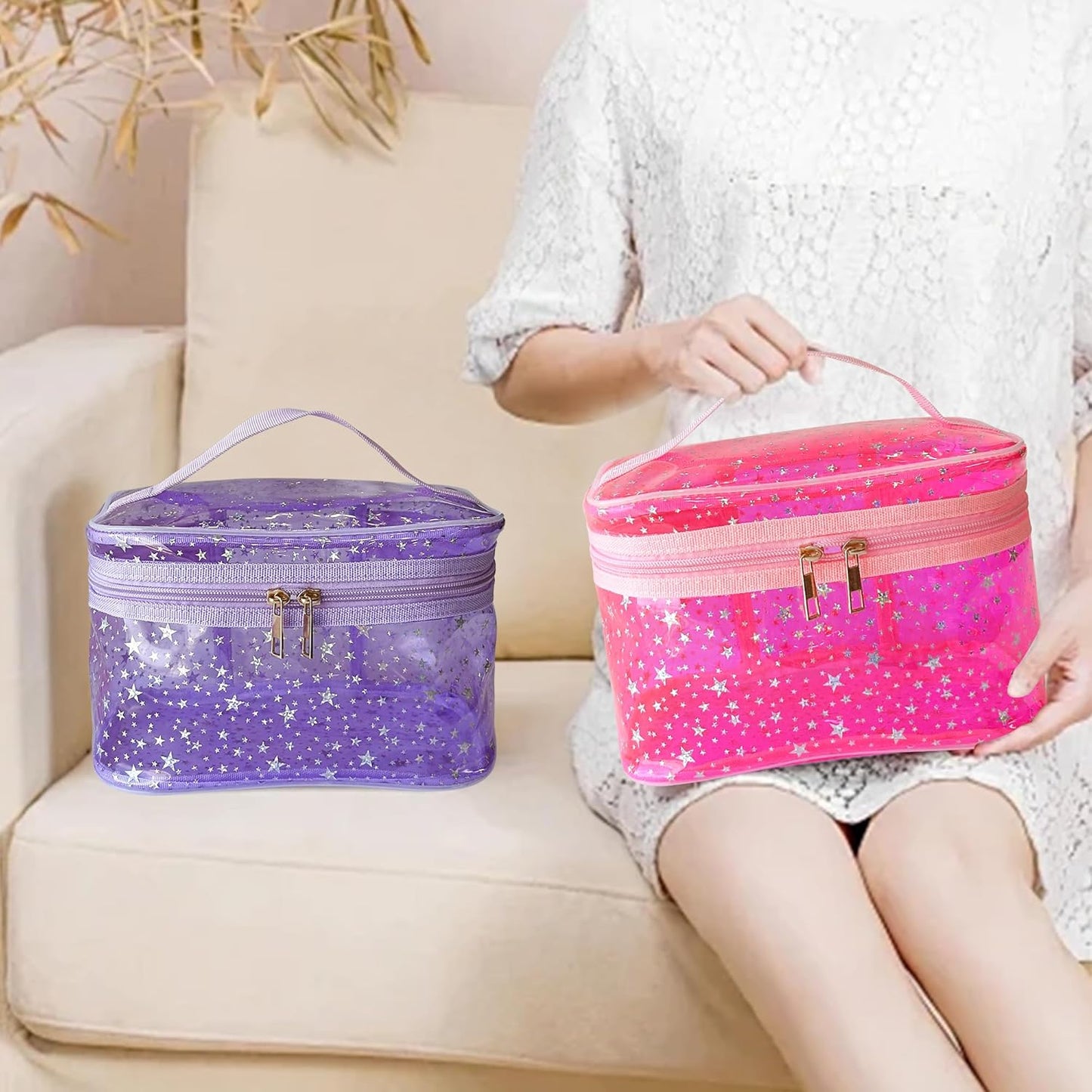 Holographic Makeup Bags Bulk,Clear Storage Bag Toiletry Pocket Portable Zippered Iridescent Pouch Waterproof Cosmetic Gift Bags for Women (Black-L)