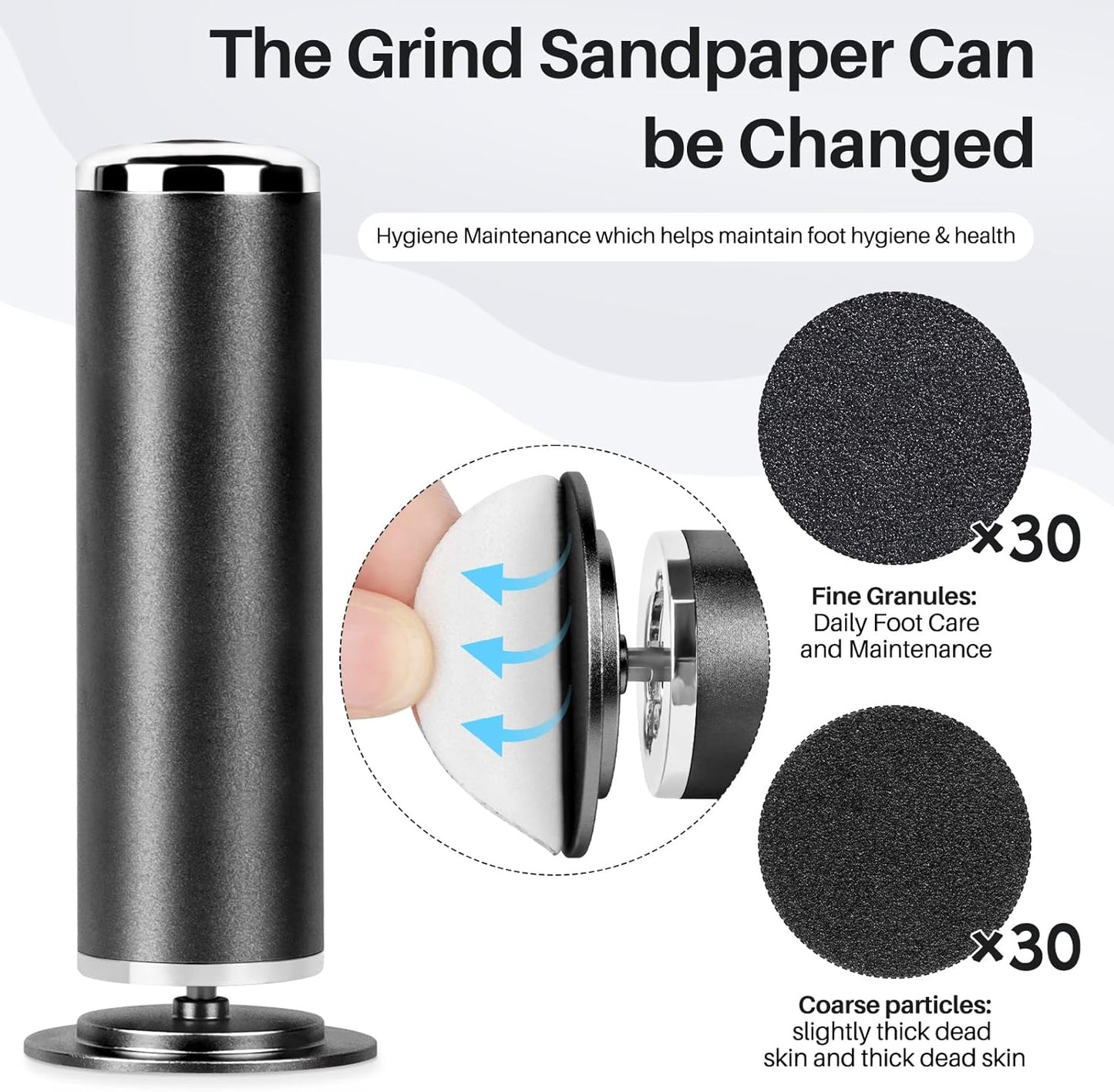 Foot File Callus Remover for Feet: Profesional Pedicure Tool for SPA - Adjustable Speed Feet File Grinder for Skin and Calluses - with 60 Pcs Replacement Sandpaper Disk for Home Salon(Black)