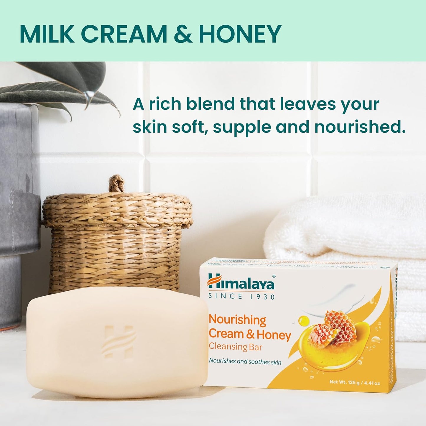 Himalaya Nourishing Cream & Honey Cleansing Bar, Face and Body Soap for Soft Skin, 4.41 oz, 6 Pack