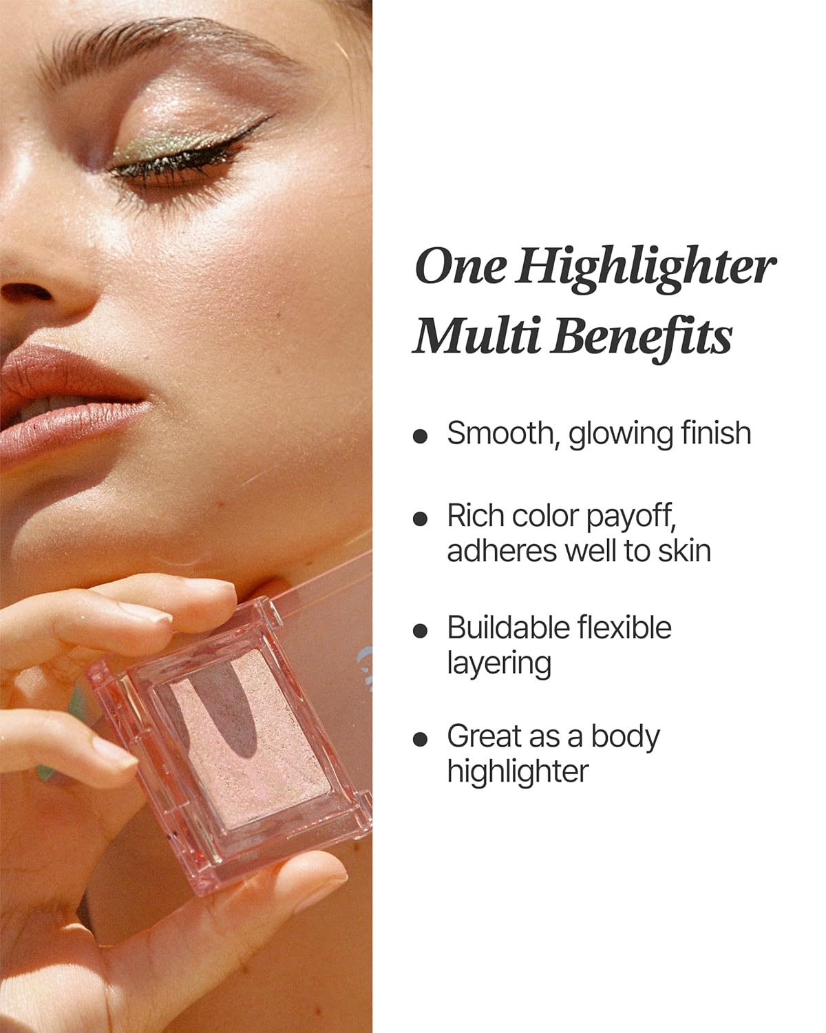 Glint Marble Highlighter (Solei Moon, 0.08oz) - Korean Makeup. Inspired Baked for Smooth, Radiant Glow, Long-Lasting Wear. Enriched with Micro Pearl Particles