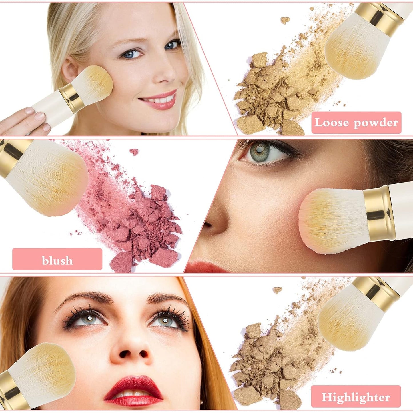 Falliny Retractable Kabuki Makeup Brush, Travel Face Blush Brush, Portable Powder Foundation Sunscreen Brush with Cover for Blush, Bronzer, Buffing, Flawless Powder Cosmetics