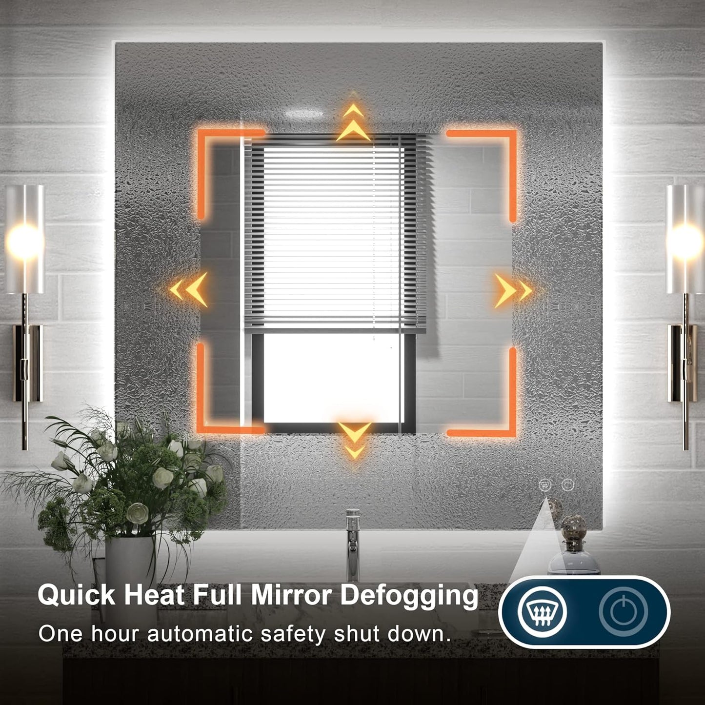 TETOTE 36x36Inch LED Backlit Bathroom Mirror with Lights,3Color White/Warm/Natural,Anti-Fog Lighted Mirror,Dimmable,Vanity Mirror,Wall Mounted