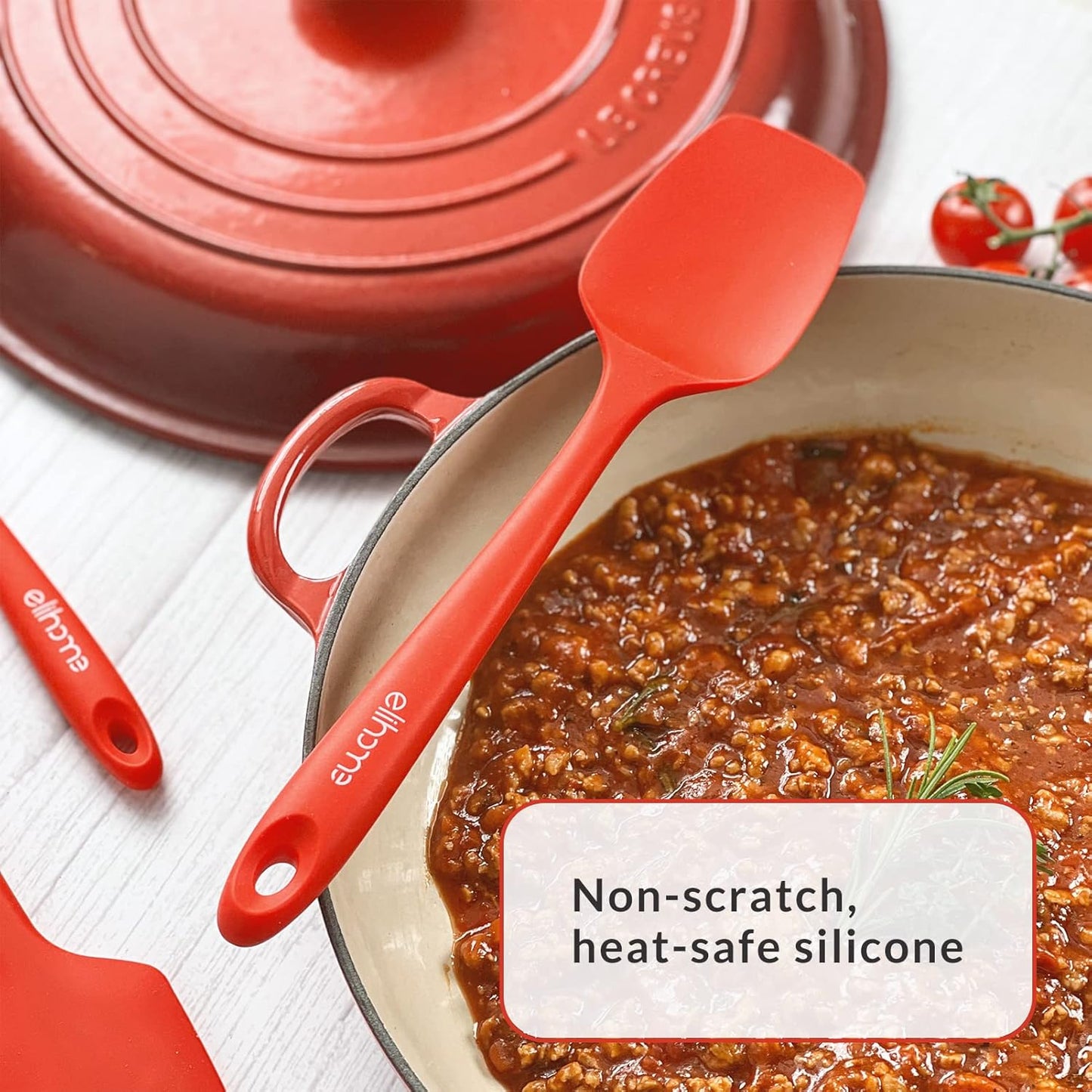 Elihome Mini Silicone Spoonula - Non-Stick Heat Resistant Silicone Scraper Spatula for Mixing, Serving, Scraping, Stirring, and More, 8.75 Inch, Red