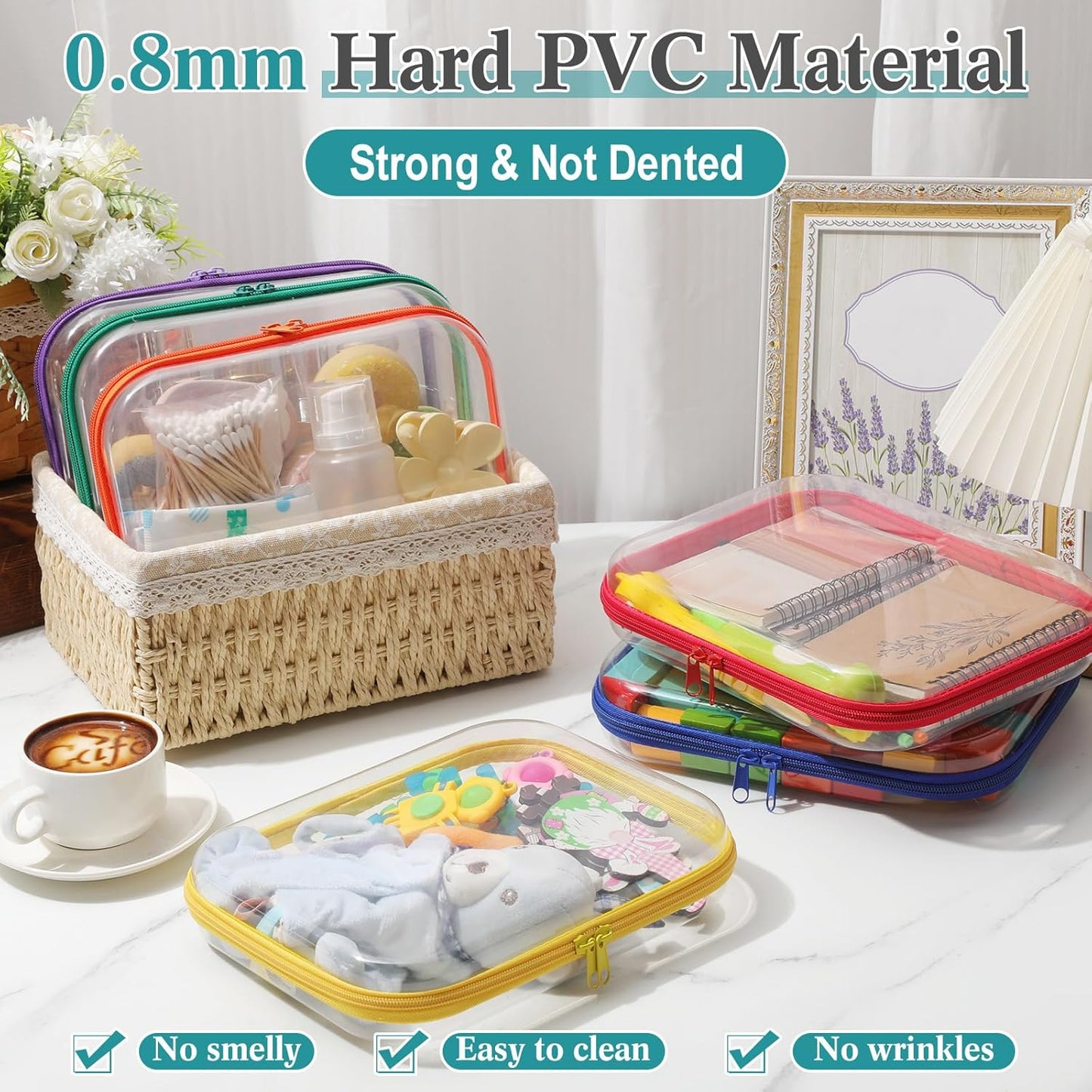 Sanwuta 6 Pcs Clear Hard Zipper Case Pencil Pouches Hard Plastic Zipper Pouches Makeup Bag Transparent Cases for Snacks Plastic Storage Organizer Box for Travel