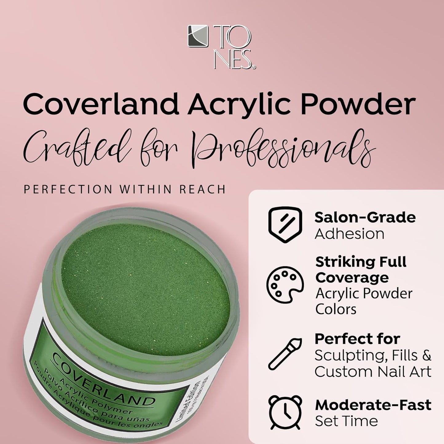 Tones Coverland Acrylic Nail Powder "Merry Little Party" - Limited Edition Acrylic Powder for Nail Design, Sculpting, and Masking Nail Bed Imperfections - Professional Acrylic Nail Supplies - (1.5 Oz)