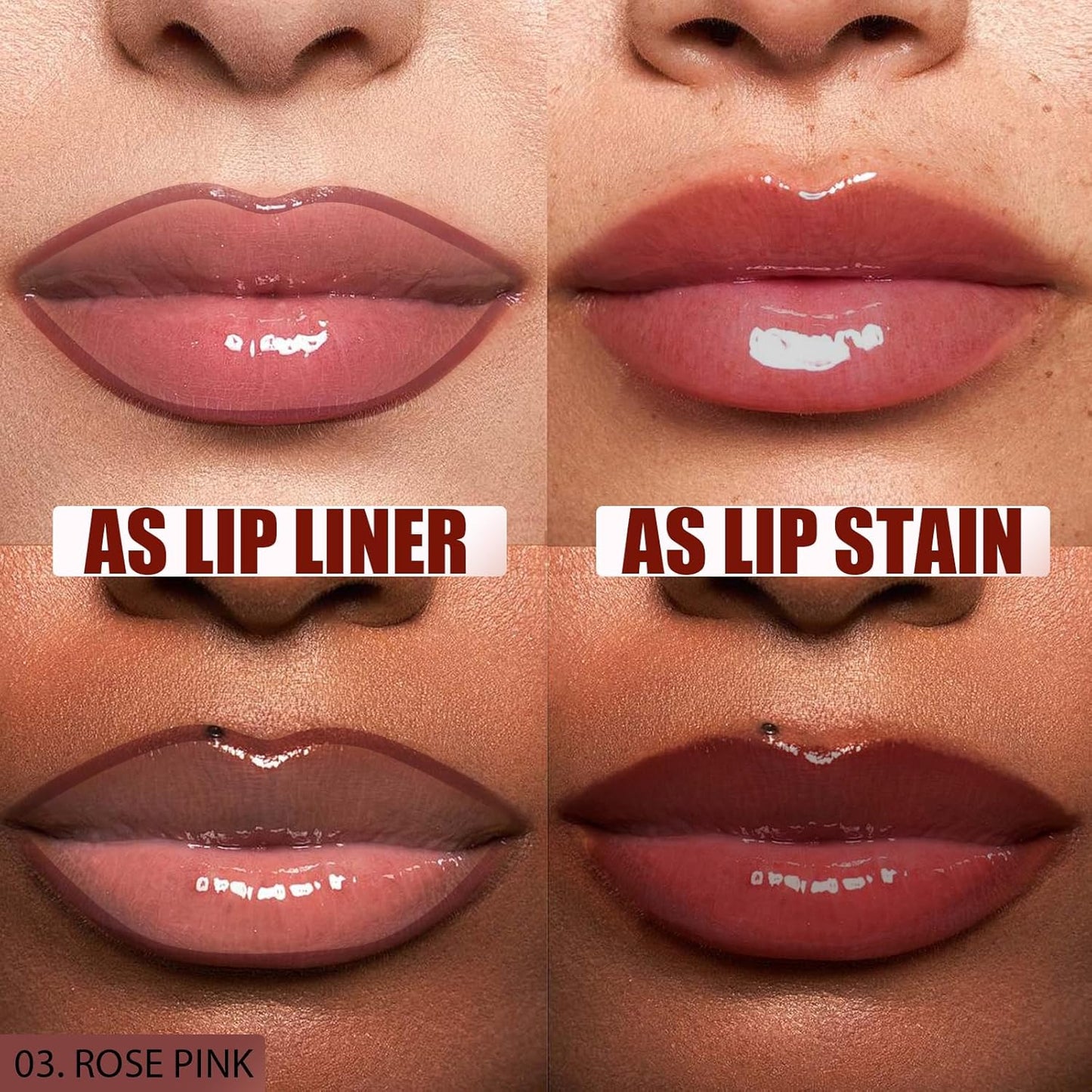 Lip Liner Stain Peel Off with Tweezer, Long Lasting Matte Lip Tattoo, Highly Pigmented Color Lip Tint Makeup, Waterproof, Transfer-proof Lipstain for Women, for All Skin Types Rose Pink