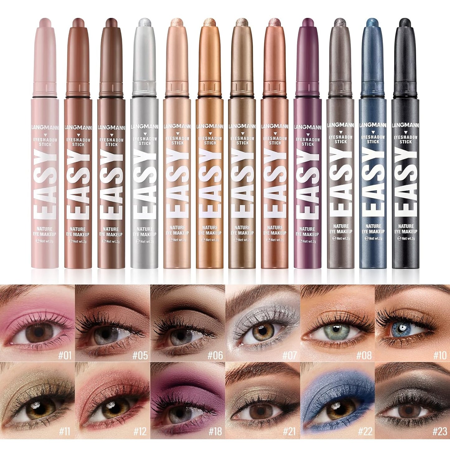 Jolilab Eyeshadow Stick Set, 2 Colors Matte Professional Bright-Colored Contouring and Highlight Eyeshadow Stick, Cream Waterproof Long Lasting High Pigmented Eye Shadow. (2, 11+12)