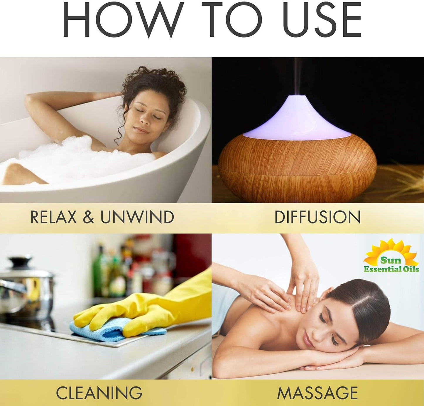 Sun Essential Oils - Vanilla Essential Oil 4 oz with Dropper for Diffuser, Skin, Hair, Humidifier & Aromatherapy Massage, Scent for Candle, Lotion & Soap Making & Room Freshener