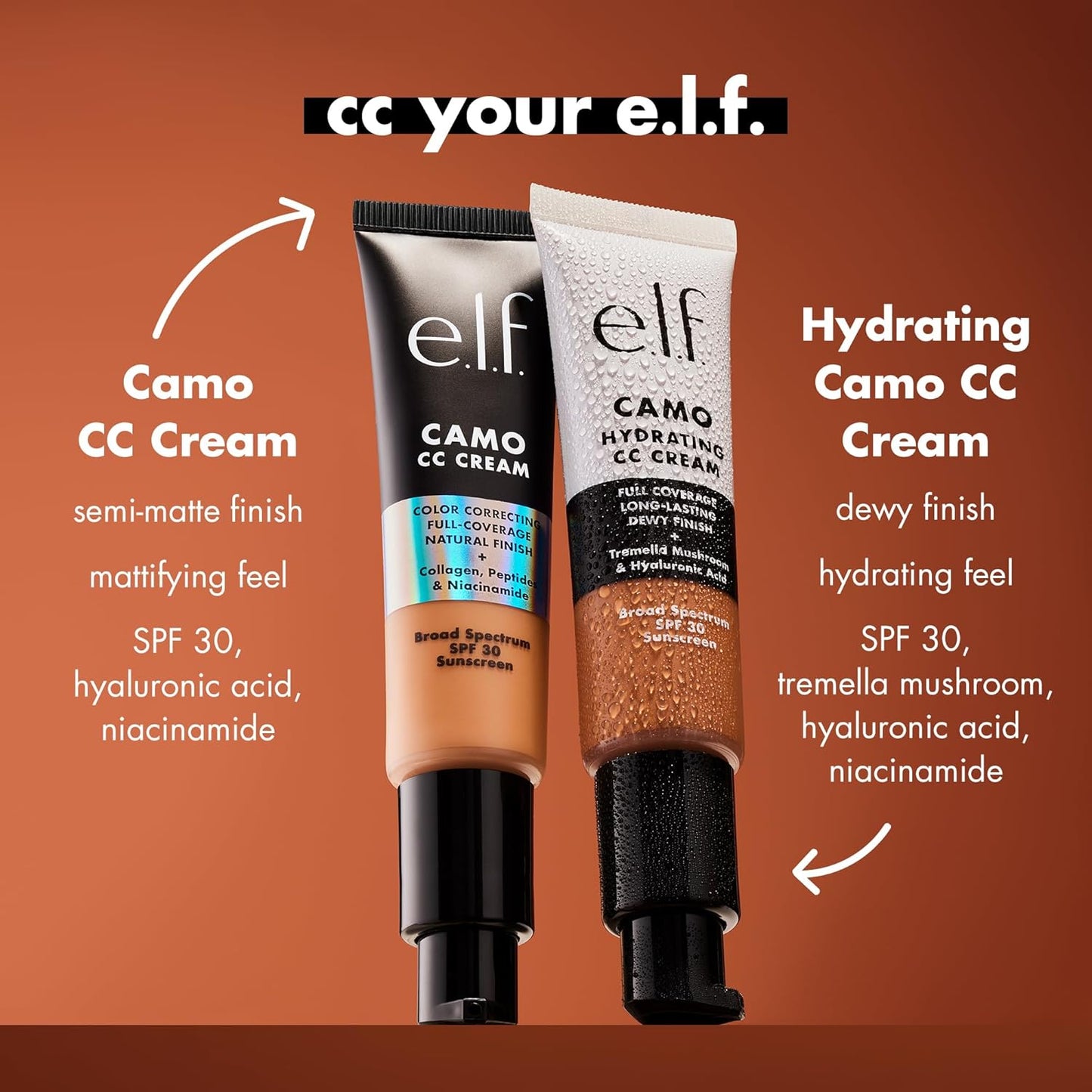 e.l.f. Hydrating Camo CC Cream, SPF 30, Color Correcting Full Coverage Foundation For A Dewy Finish, Vegan & Cruelty-Free, Light 280 N