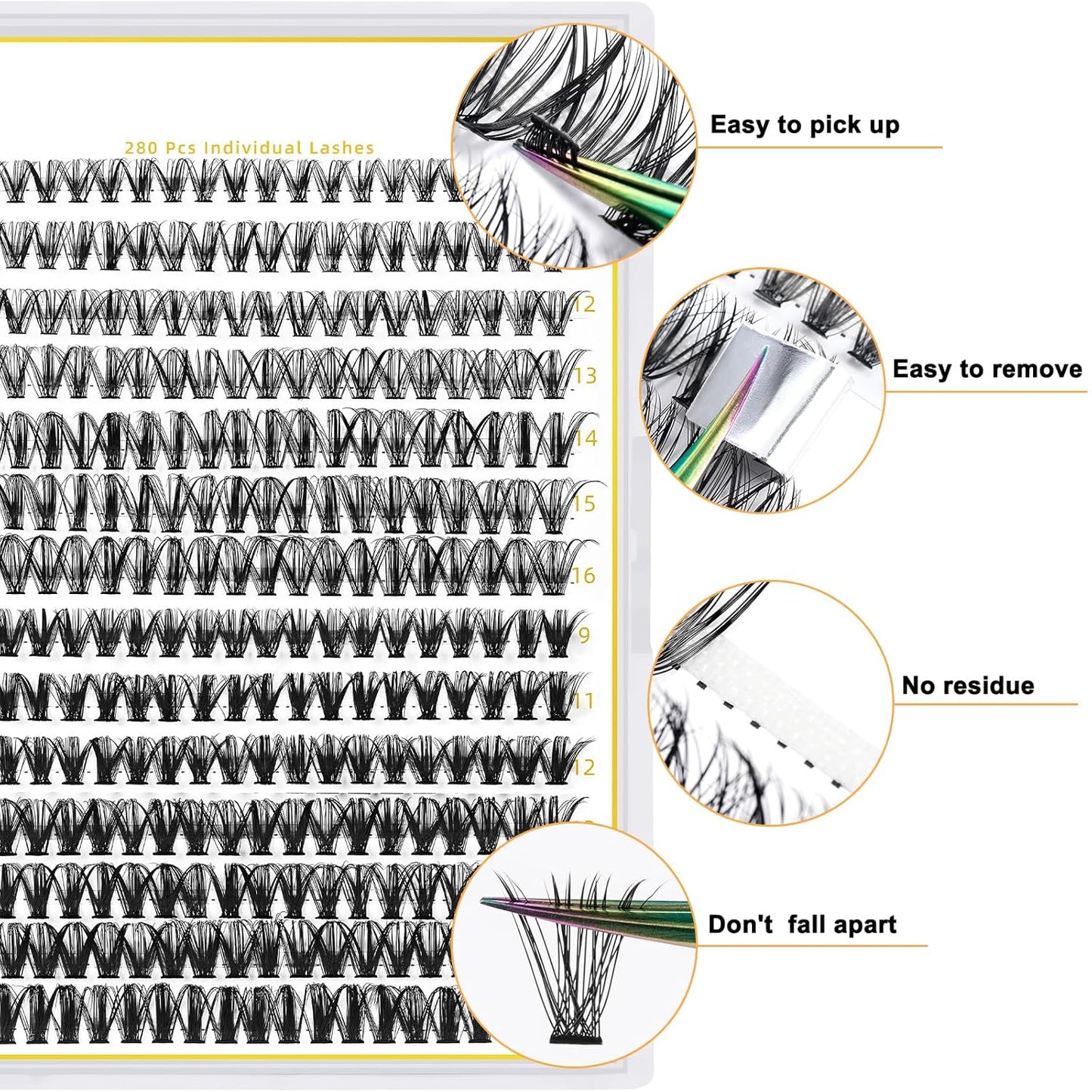 B&Qaugen Lash Clusters 30D+40D-C-12-18MIX Individual Lashes 280 Clusters False Eyelash 9-16MIX DIY Eyelash Extensions at Home (30D+40D,C-12-18MIX)