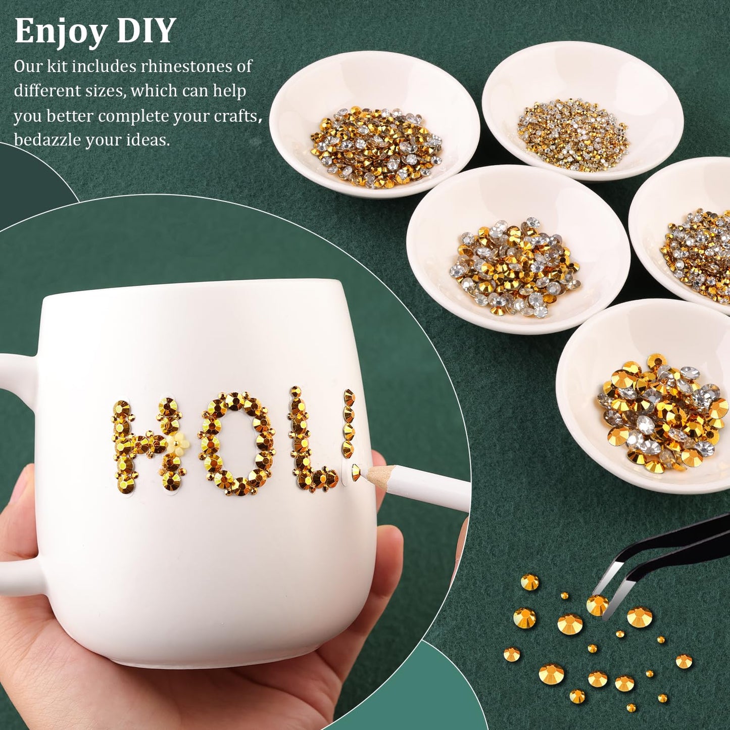 Resin Rhinestones for Crafting with B7000 Jewelry Glue, 1 Box Gold Flatback Crystals with 3Pcs 10ml Glue for Bedazzling Crafts DIY Nail Art Makeup，Non Hotfix Gems for Clothing Shoes