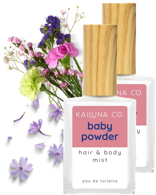 Baby Powder Natural Hair & Body Mist Spray, Twin Pack, Pure Essential and Fragrance Oils, Alcohol-Free, Handmade in California, Twin Pack (2 x 0.5Fl Oz)