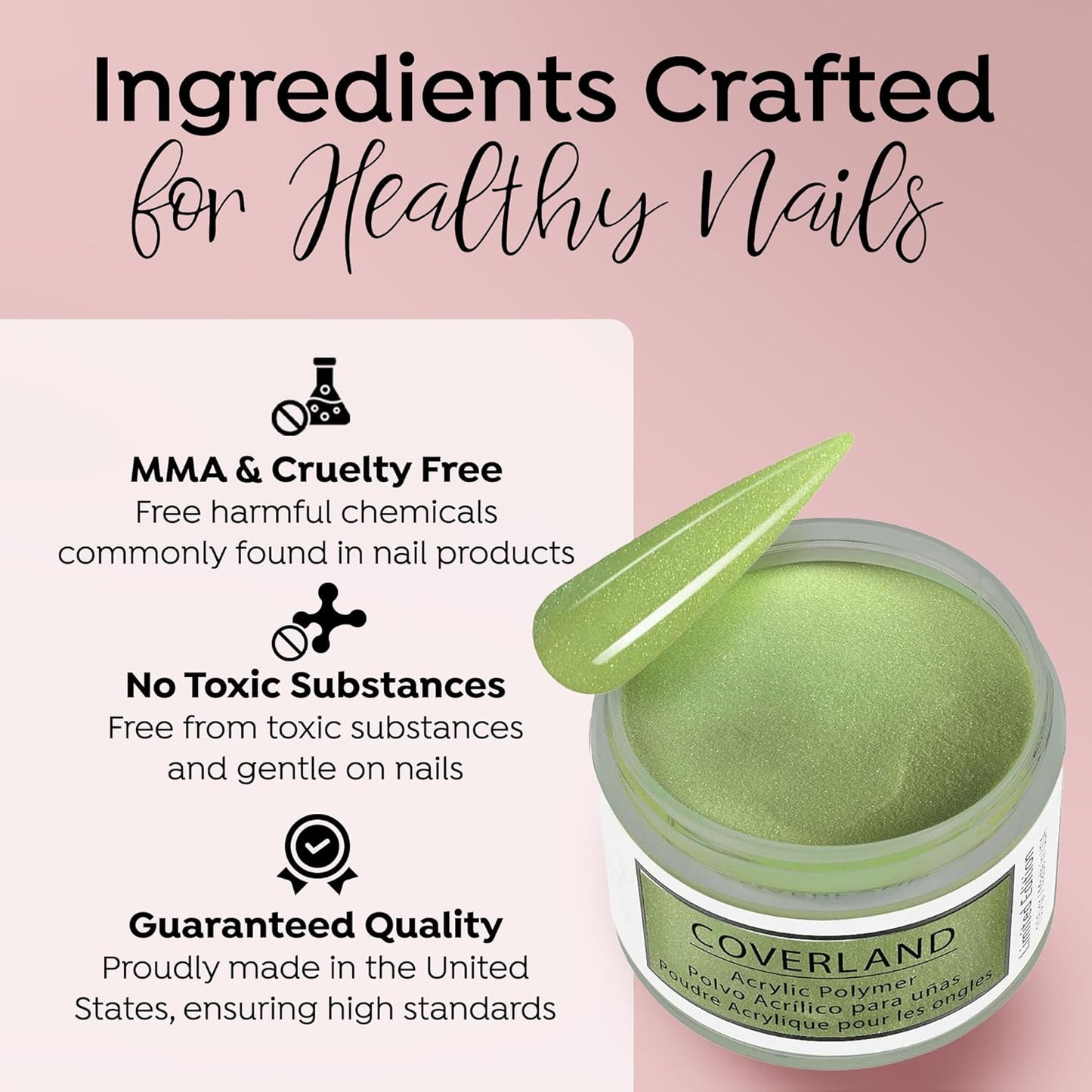 Tones Coverland Acrylic Nail Powder "Sour Apple" - Limited Edition Acrylic Powder for Nail Design, Sculpting, and Masking Nail Bed Imperfections - (1.5 Oz)