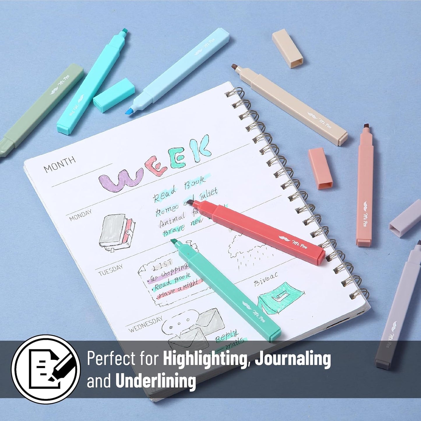 Mr. Pen- Aesthetic Highlighters, 8 Pack, Chisel Tip, New Vintage, Cute Highlighters Assorted Colors, Back to School Supplies