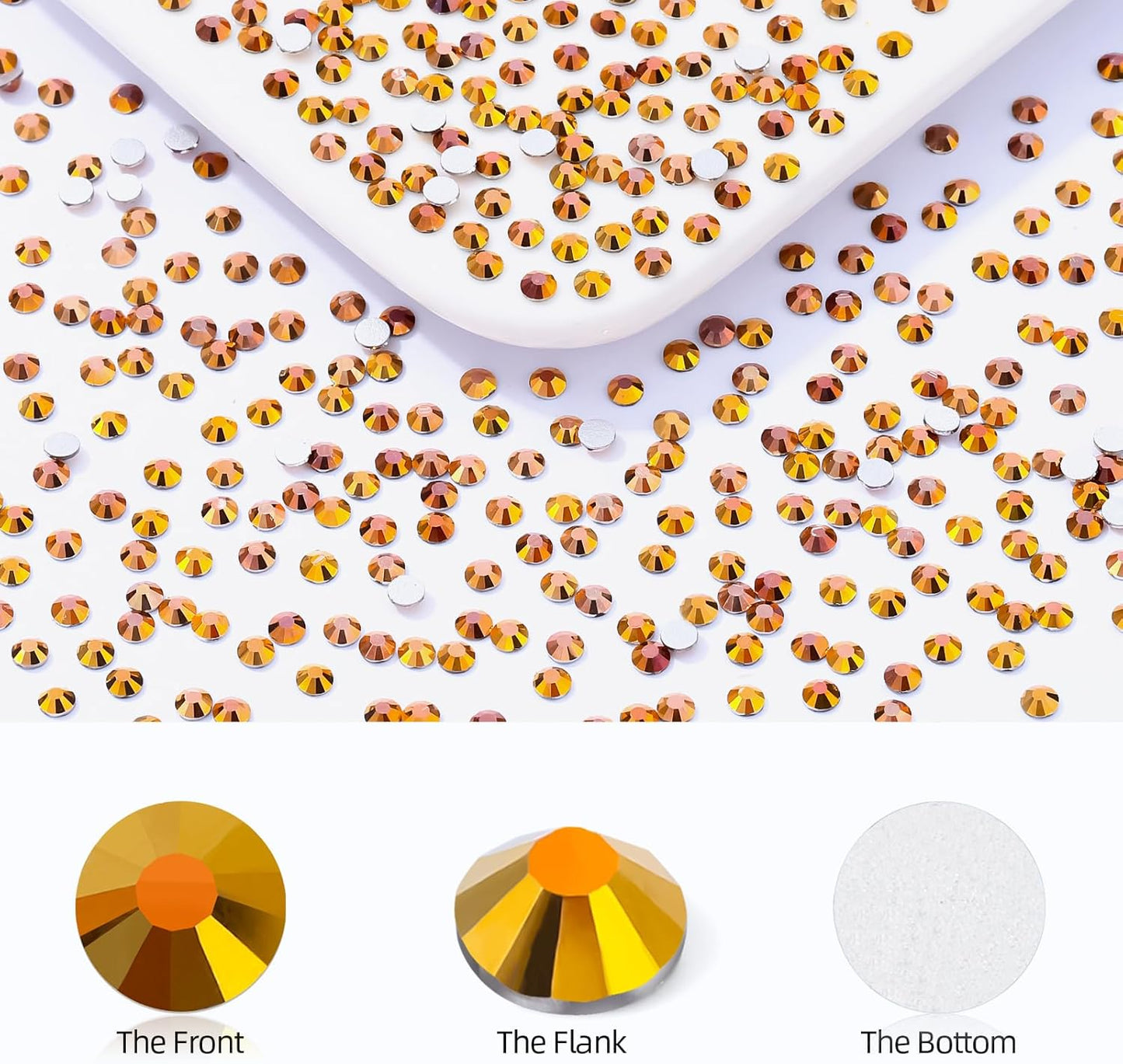 Gold Flatback Rhinestones, Glass Rhinestones for Nail Art and Craft, Glue Fix, Loose Crystal Gemstones(Gold, SS10, 1440pcs, 2.7-2.8mm)