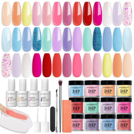 AZUREBEAUTY 31Pcs Dip Powder Nail Kit Starter 20 Colors Pastel Spring Summer Pink Acrylic Dipping Powder Set with Top/Base Coat Activator & Recycling Tray for Macaron French Manicure Salon