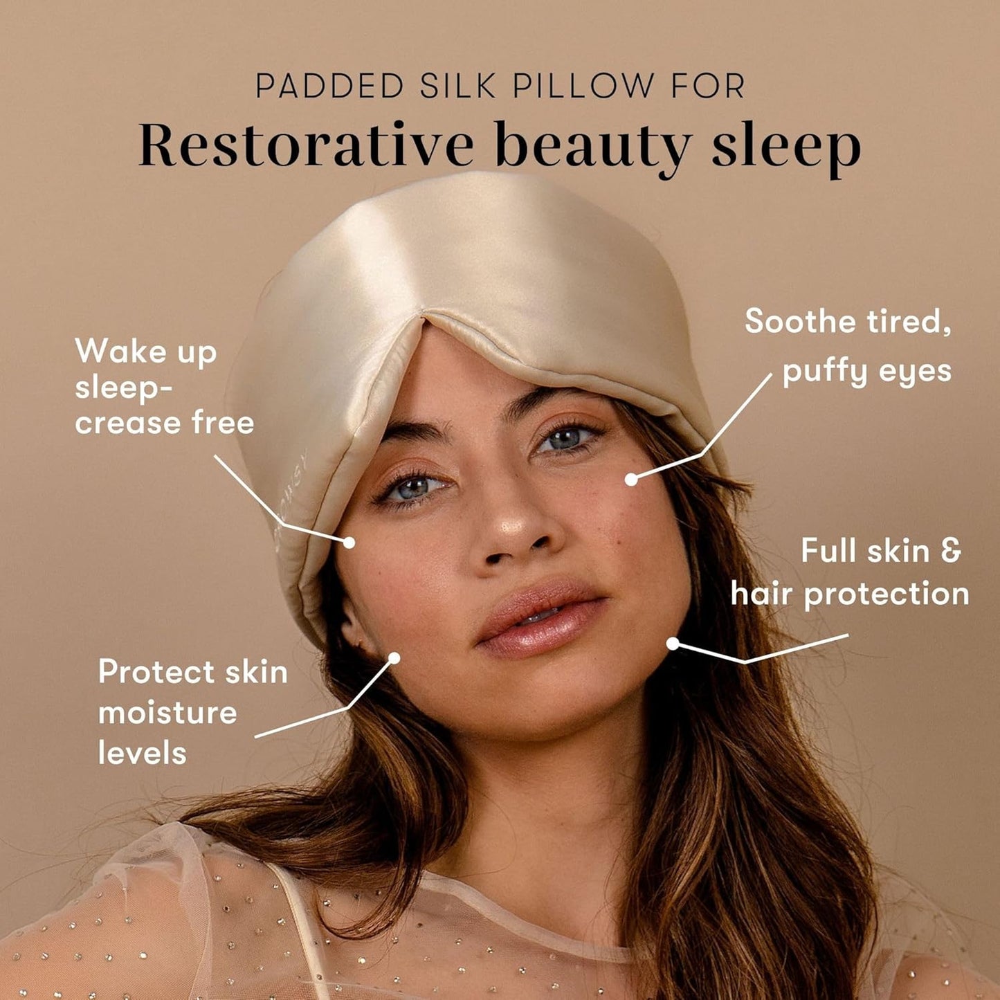 DROWSY Silk Sleep Mask. Face-Hugging, Padded Silk Cocoon for Luxury Sleep in Total Darkness. (Dusty Gold)