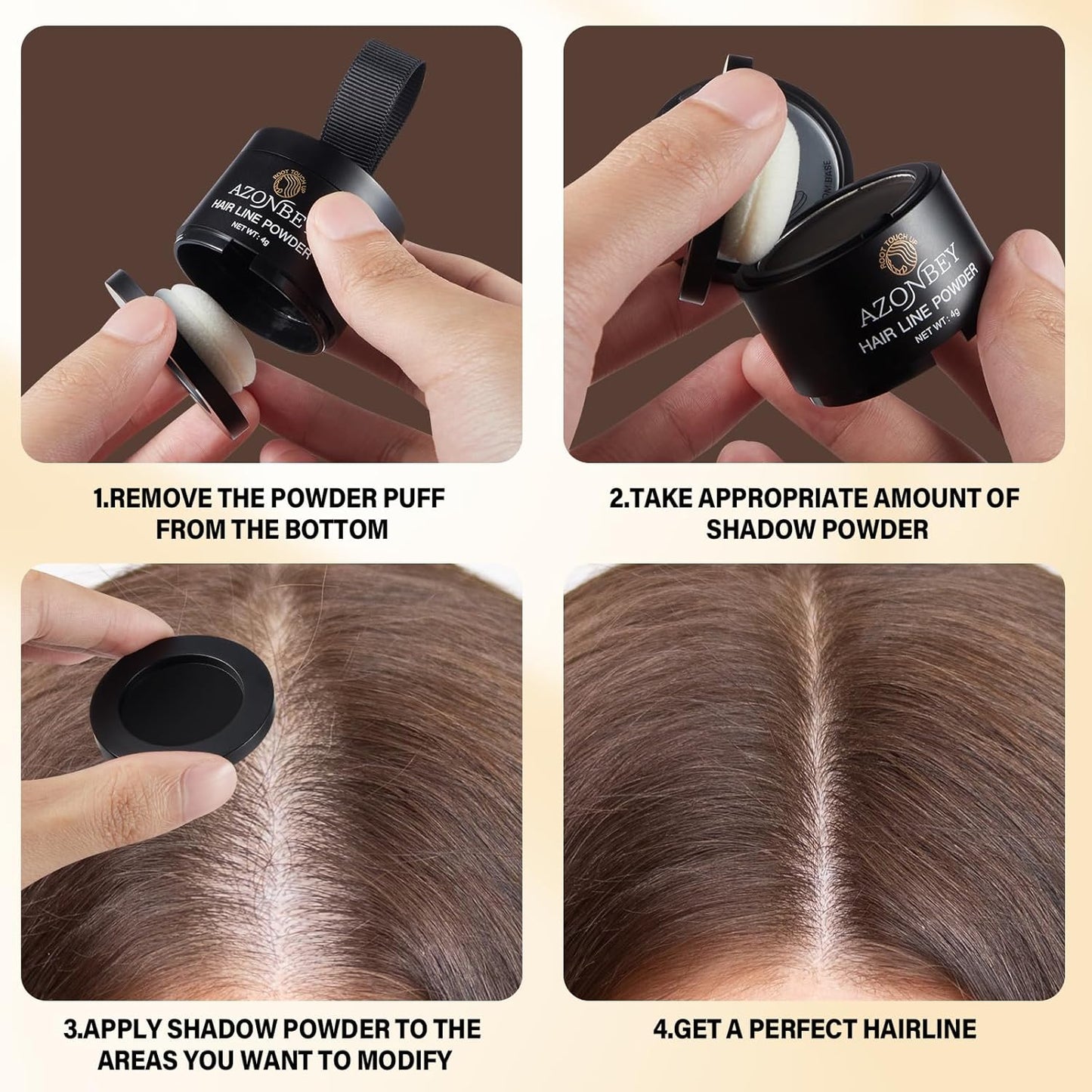 Root Touch Up Sets,Hairline Powder for Women Cover Up- Hairline Concealer for Thin and Thinning Hair, Water & Sweat Resistant,Contain Azonbey Makeup Brush (White, Med-Makeup Brush)