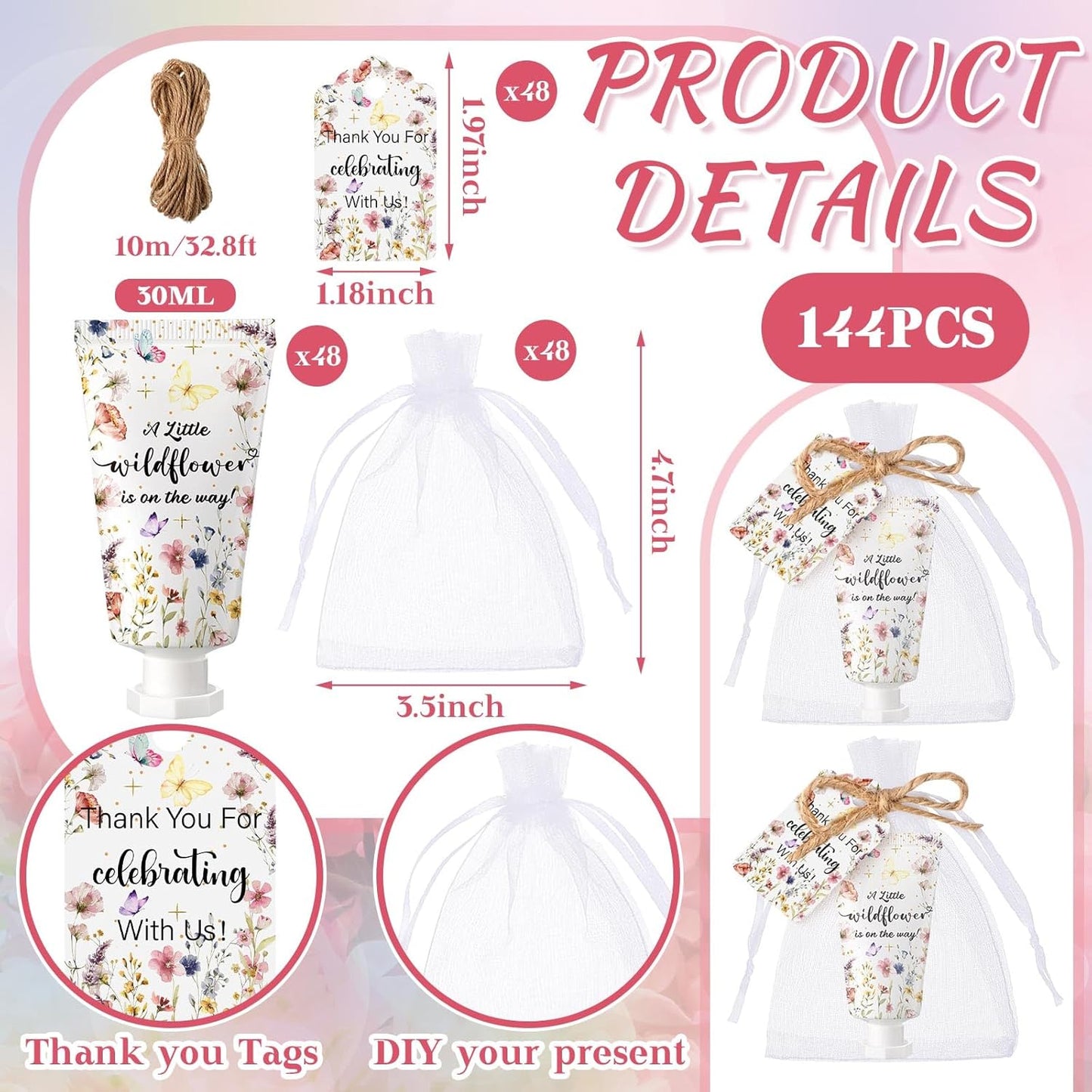 48 Sets Wildflower Baby Shower Hand Cream Gifts Baby Shower Hand Cream Party Favors for Guests Wildflower Gift Bulk Travel Size Lotion Set for Guest