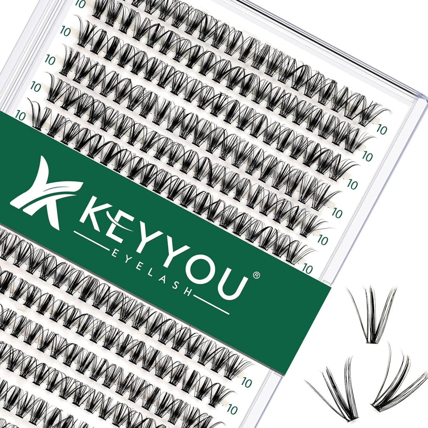 Lash Clusters 300pcs Individual Lashes 30D 0.07D Curl 10mm DIY Eyelash Extension KEYYOU Large Tray Volume Soft&Natural Cluster Lashes(30D-0.07D,10）