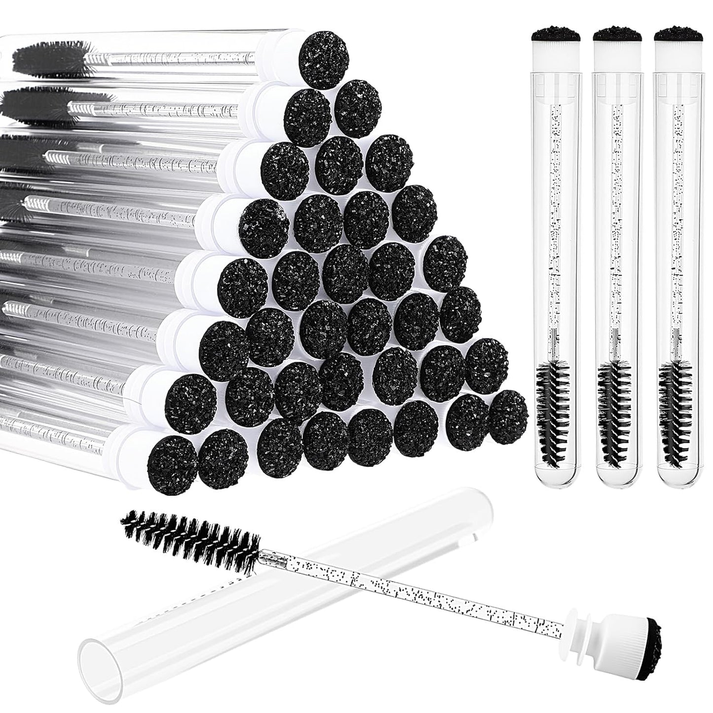 Patelai 80 Pieces Disposable Mascara Brushes Tubes Set, 40 Pcs Empty Mascara Wand Tube with 40 Pcs Eyelash Brush Makeup Tool for Eyelash Extension (Black Sequins Style)