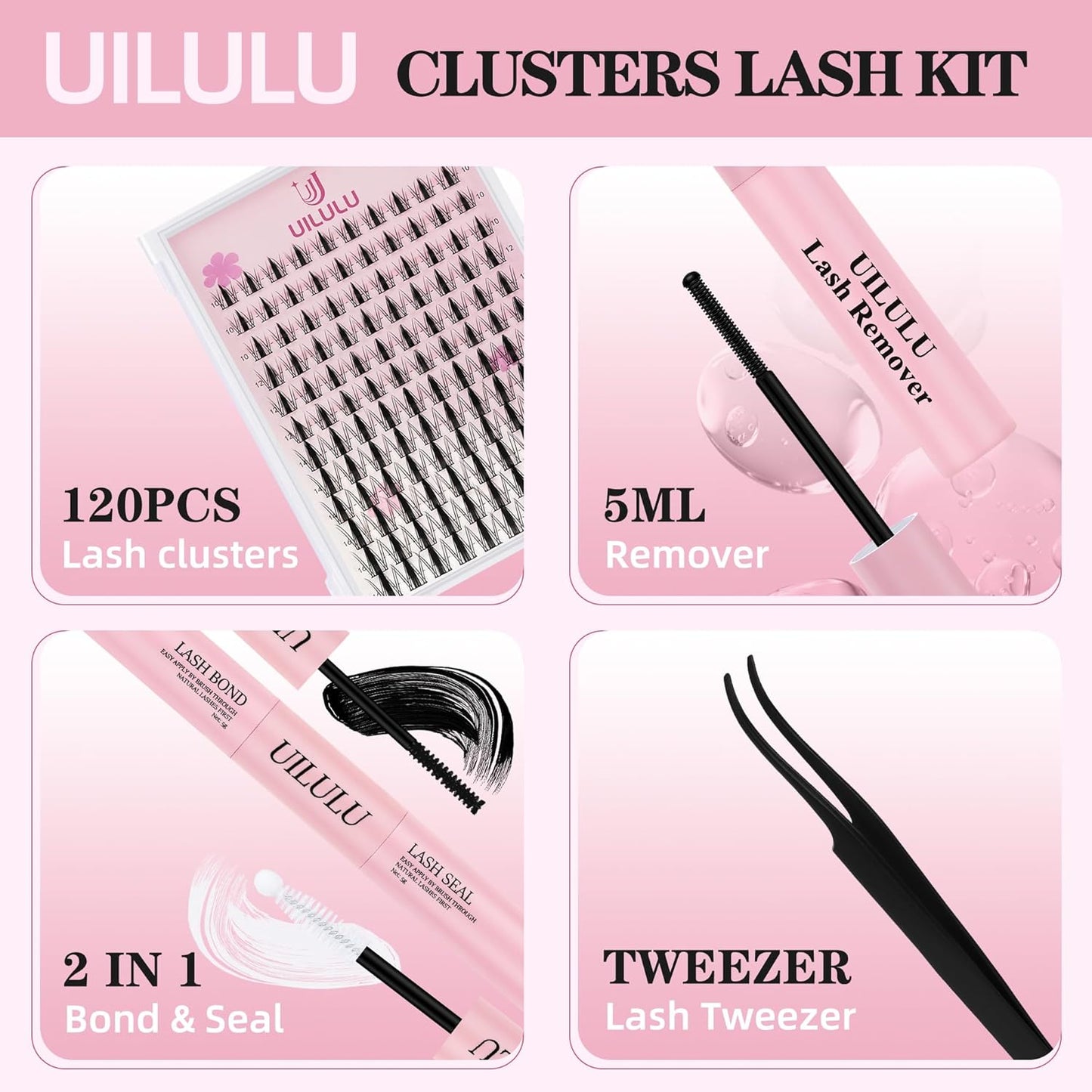 Lash Clusters kit 10-16mm DIY Lash Extension Kit 120 D Curl Manga Lash Clusters 0.07D Wispy Individual Lashes Clusters False Eyelashes Eye Lash Kits At Home Lash Extensions Kit U07 Kit