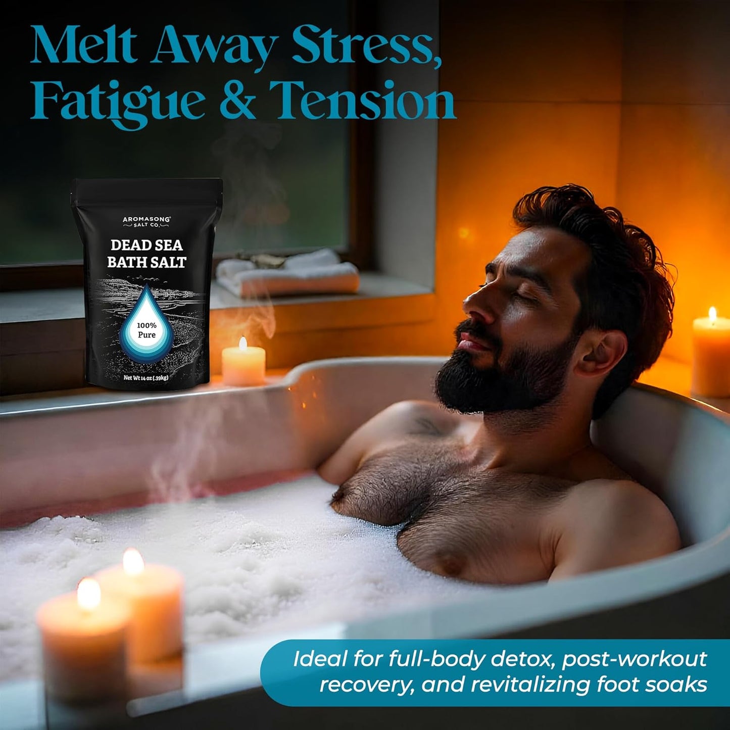 Aromasong Dead Sea Salt Bath Soak 14 OZ Pack – 100% Natural Dead Sea Salts for Soaking, Relaxation, and Detoxification of Skin, Dead Sea Salts for Bath to Rejuvenate and Refresh- Resealable Pack