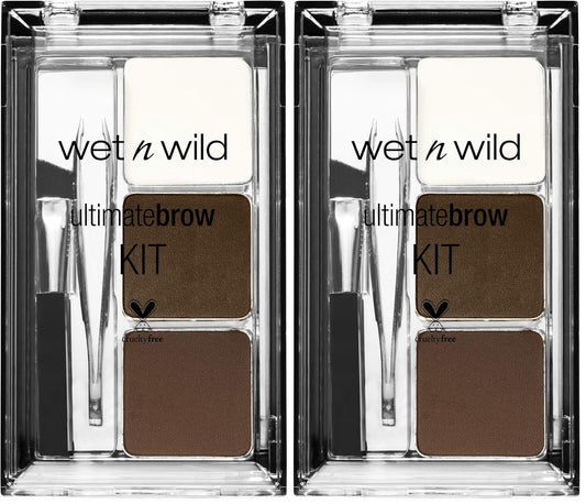 wet n wild Ultimate Eyebrow Makeup Kit, Long-Lasting Matte Brow Powder, Tweezers, Wax & Brush, Built-In Mirror, Purse-Friendly Compact - Dark Brown(Pack of 2)