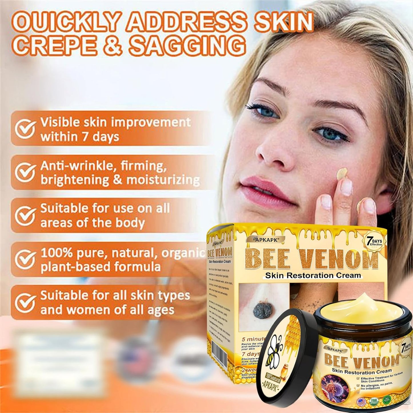 Bee Venom Skin Restoration Cream, Bee Venom Skin Treatment Cream, Professional Bee Venom Comprehensive cream - Anti-Wrinkle Moisturizing for All skin Typess (2)