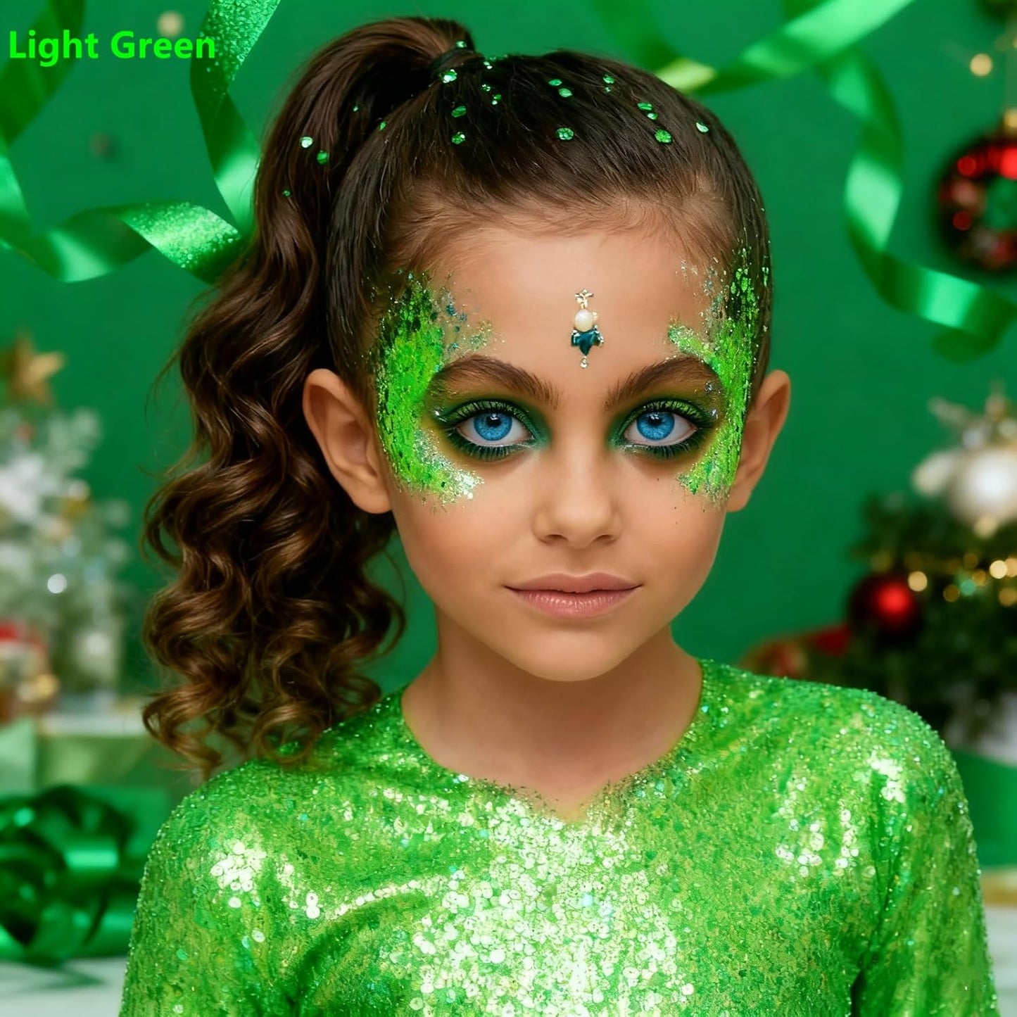 Go Ho Light Green Face Body Glitter,Sparkly Face Glitter Makeup,Light Green Face Paint Holographic Chunky Sequins Glitters for Eye Lip Hair Nails,Festival Rave Accessories