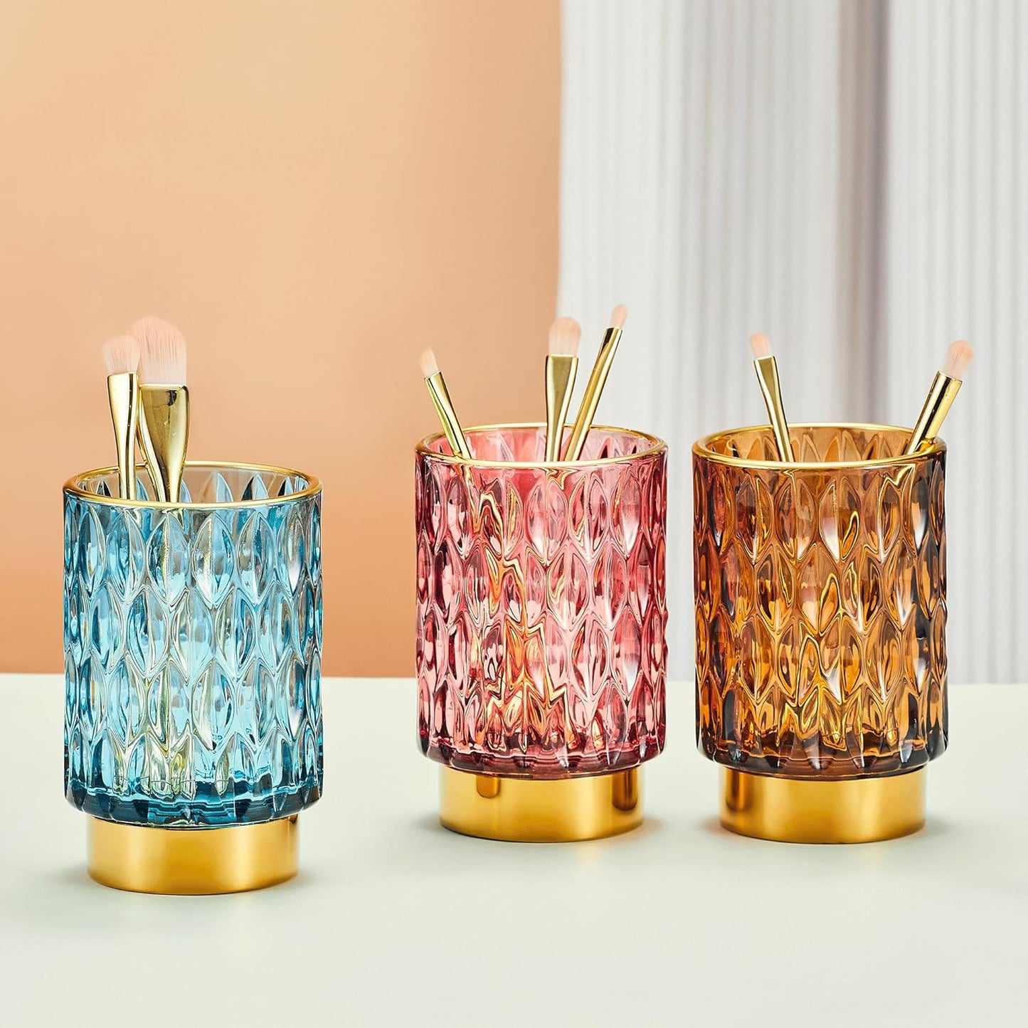 Makeup Brush Holder Organizer,Toothbrush Holders,Desk Pen Pencil Holder,Multifunctional Vintage Glass Brush Cup（A39-3-US）