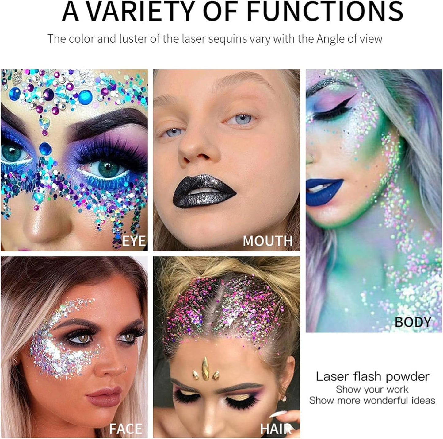 MAEPEOR Chunky Face Body Glitter Gel 19 Colors Mermaid Sequins Holographic Body Glitter Gel Long-Lasting Festival Makeup Glitter Paint for Face Body Hair Nails (30g, 02 Gold)