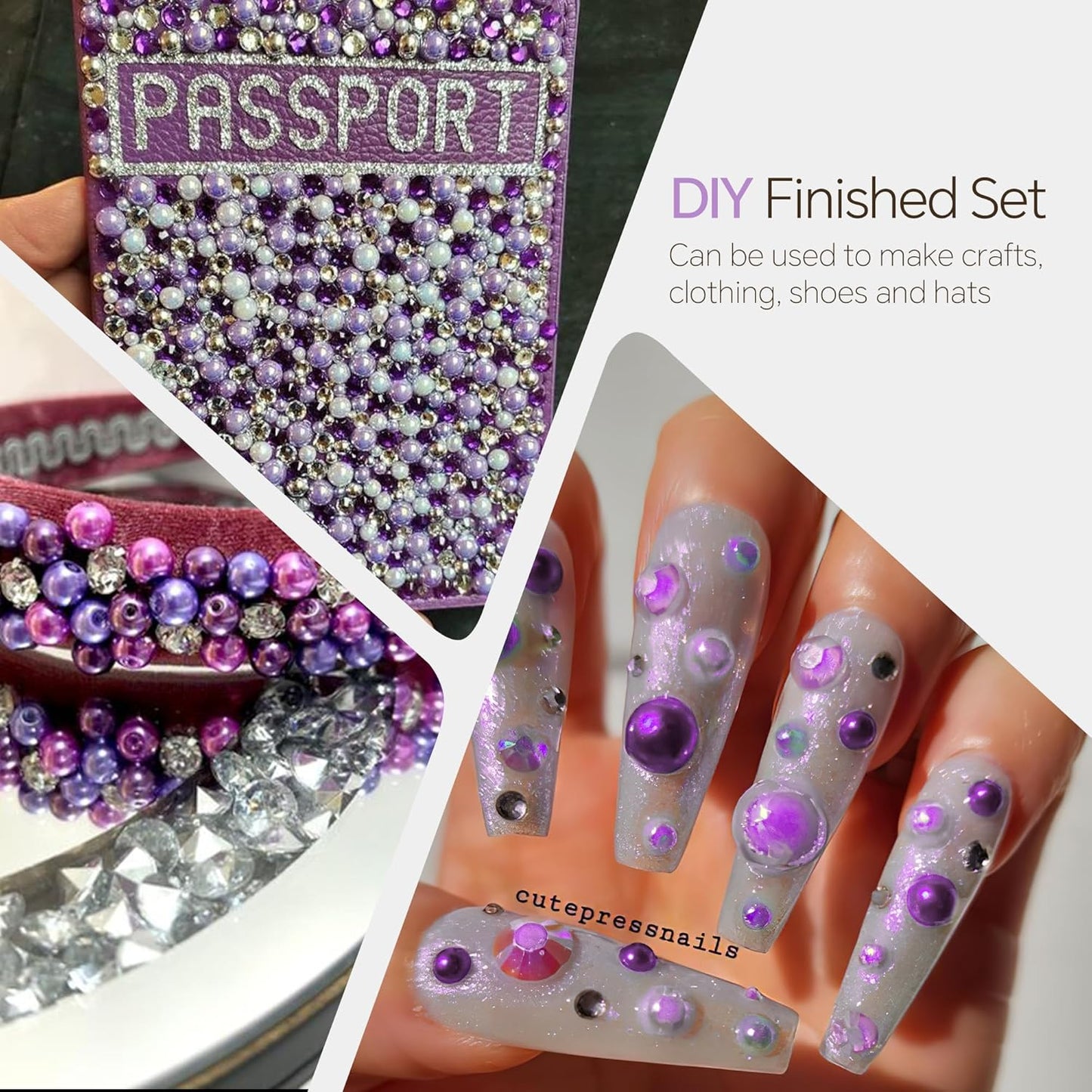 60g Light Amethyst Pearls Rhinestones for Crafts Mixed Size 3mm-10mm AB Color Round Half Pearls Flatback Pearl Beads and Resin Rhinestones Set for Face Art with Gel Gel