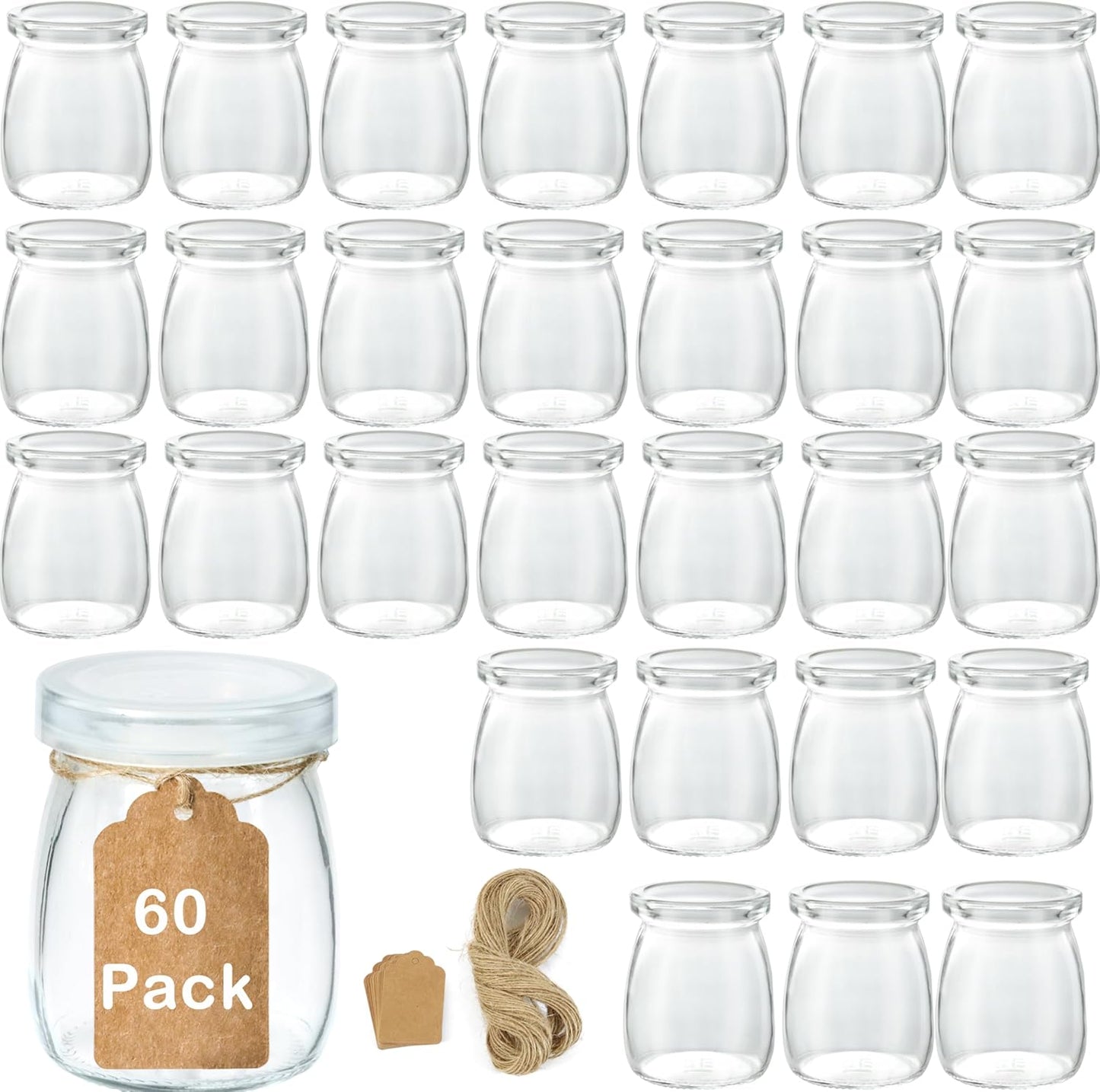 Mini Pudding Jars 60Pack, 3.4 oz Glass Favor Jar with Lids, Candle jars,Yogurt Containers with Lids, Mason Jar,Bath Salt Jars Wedding Favors Honey Pot