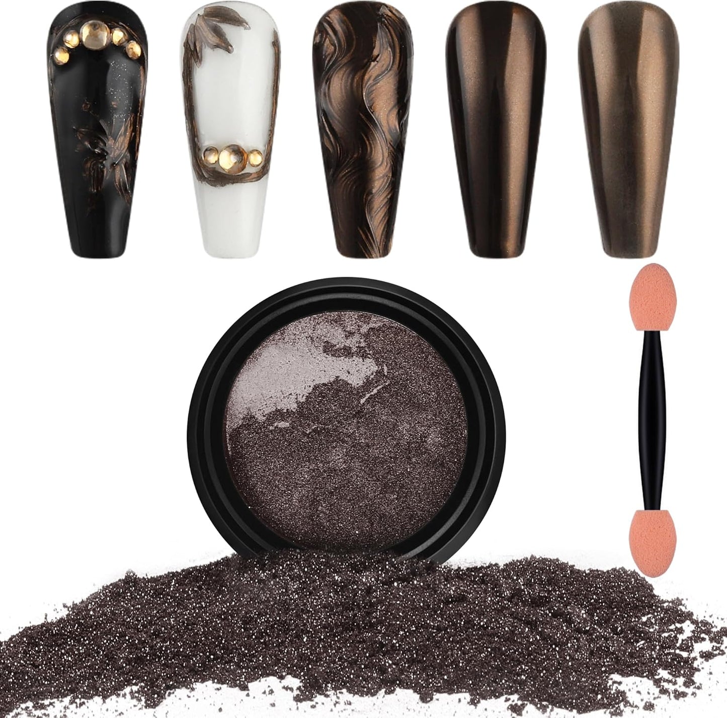 Artdone Chrome Nail Powder, Coffee Color Iridescent Aurora Powder Metallic Mirror Effect Pigment Pearlescent Mermaid Pigment Pearl Glitter Dust Kit, Nail Art Decoration, Resin Craft