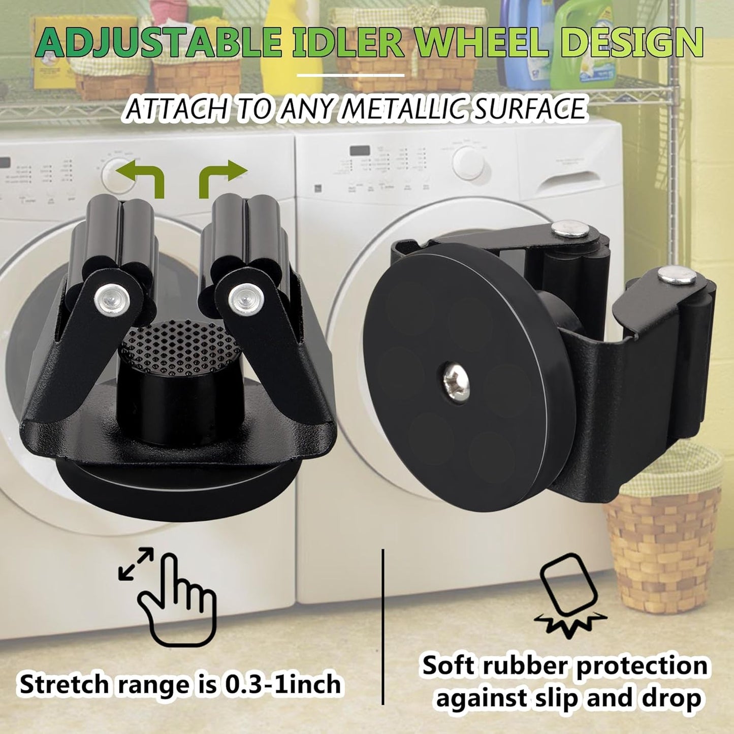 ULIBERMAGNET Magnetic Mop Broom Holder,Heavy Duty Movable Magnetic Broom Holder Rack,Anti-slip Wall Mounted Utility Storage Mop Shovel Hanger for Garage, Kitchen, Laundry, Garden(8 Pack/Black)