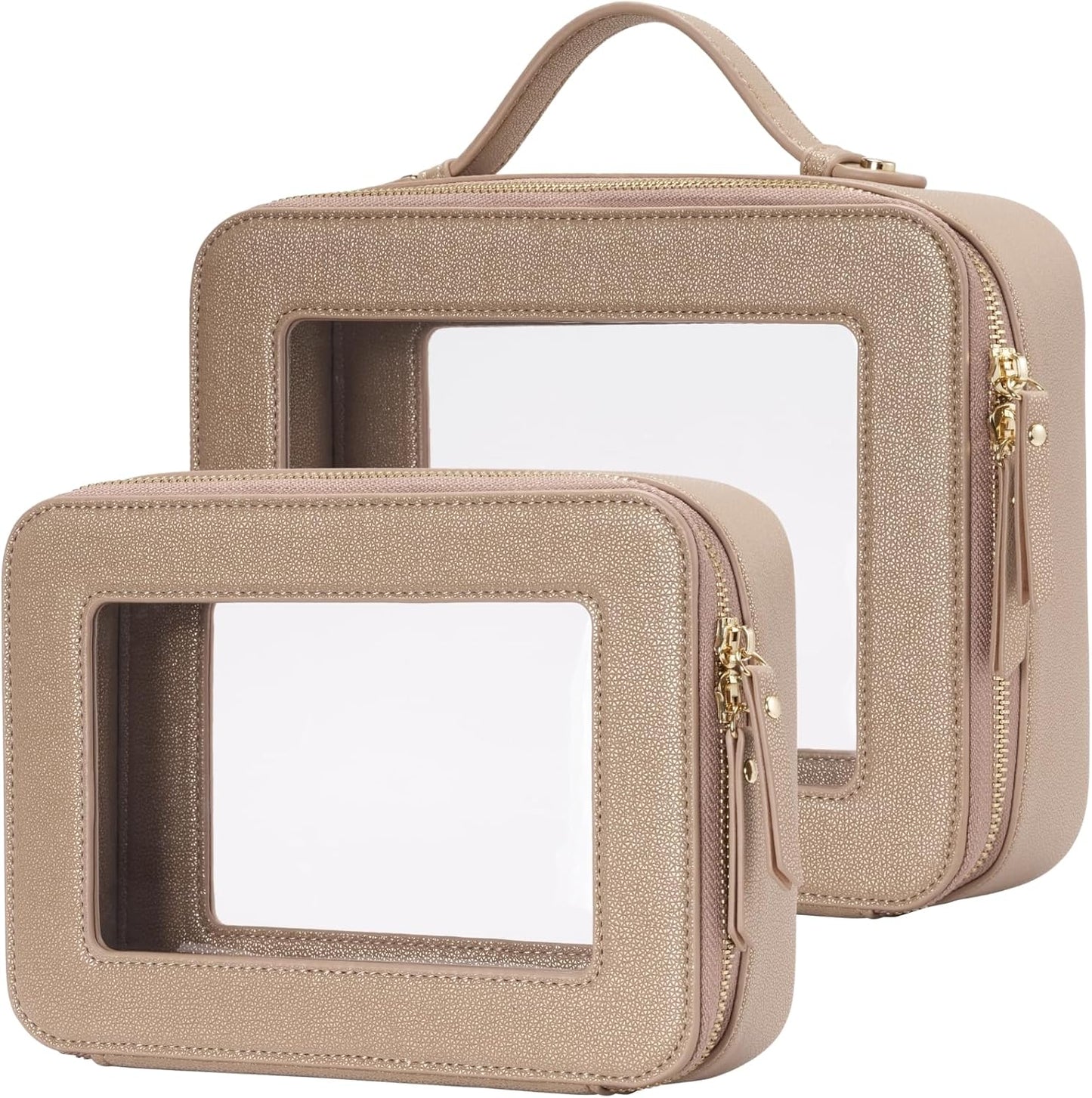 Popvibe Clear Makeup Bag Travel Cosmetic Case Transparent Toiletry Bag with Zipper, Portable Make Up Organizer Traveling Compact Car Bag for Essentials