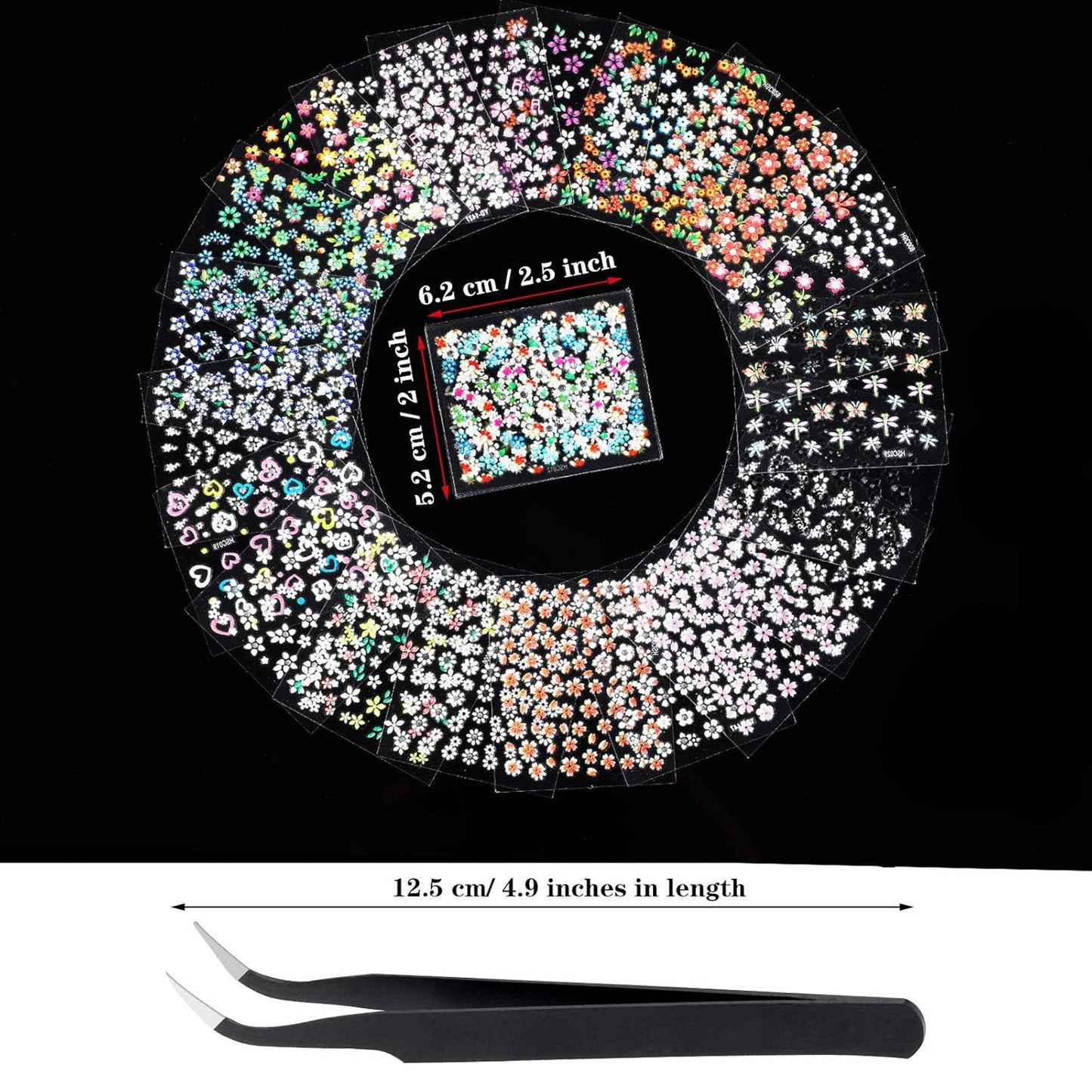 Blulu 5000 Pcs Flower Nail Stickers 100 Sheets 3D Self Adhesive Nail Stickers Multi Design Decals Multicolor Flower Manicure Decals with Tweezer(Classic-Chic Floral Series)