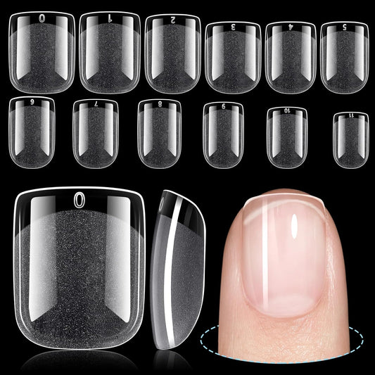 TOMICCA Short Nail Tips Extra Short Square Nail Tips, 192Pcs Fake Nails 12 Sizes Acrylic Clear Nails for Beginner and Professional DIY Gel Nails Salon