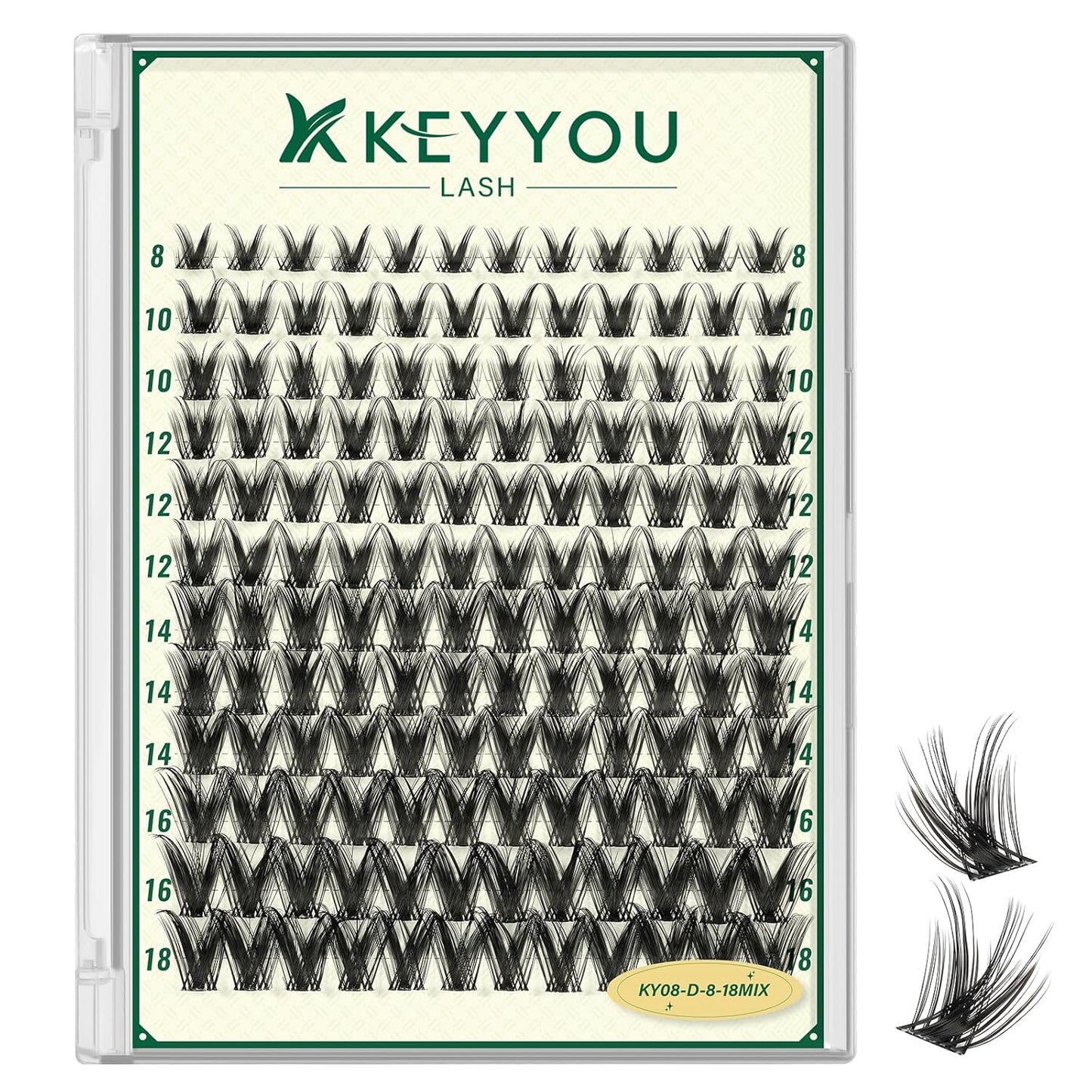 KEYYOULASH Lash Clusters Manga Lash Extension D Curl 144pcs 8-18mm Wispy Eyelash Clusters Natural Volume Eyelash Extensions Individual Lashes DIY at Home(KY08,D-8-18MIX)