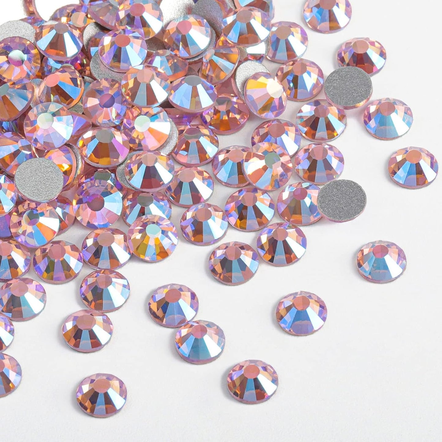 Beadsland 1440 Pieces Flat Back Crystal Rhinestones Round Gems,Light Pink AB,SS3,1.2-1.4mm