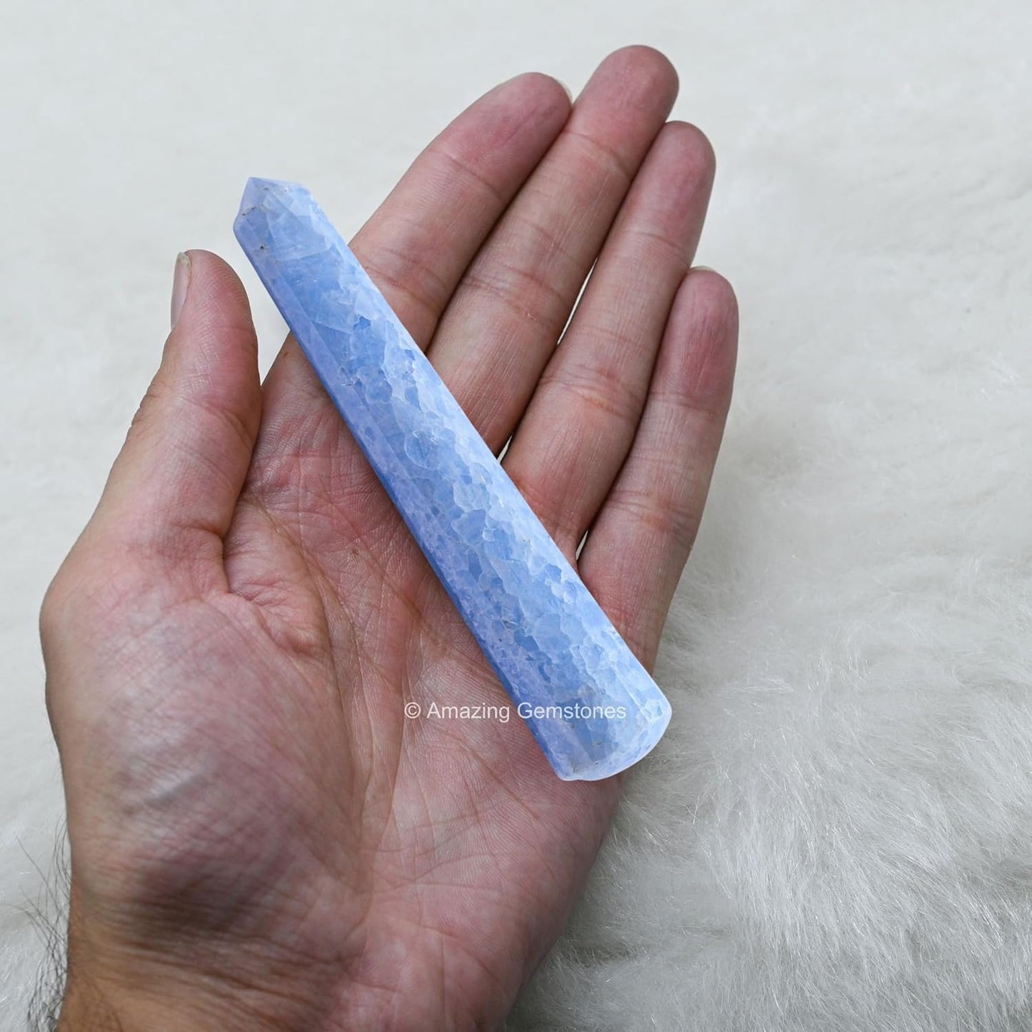 Amazing Gemstone Blue Calcite Crystal Wand Massage Stick - Pelvic Wand Gua Sha for Adults - Crystals and Healing Stones Massage Wands for Adults Gifts (Pointed)