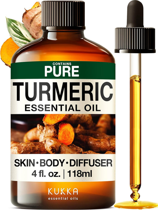 Kukka Turmeric Oil for Skin - 4 Fl Oz - Turmeric Essential Oil, Herbaceous Scent, for Face, Hair, Aromatherapy, Candle, DIY Soap Making Scents