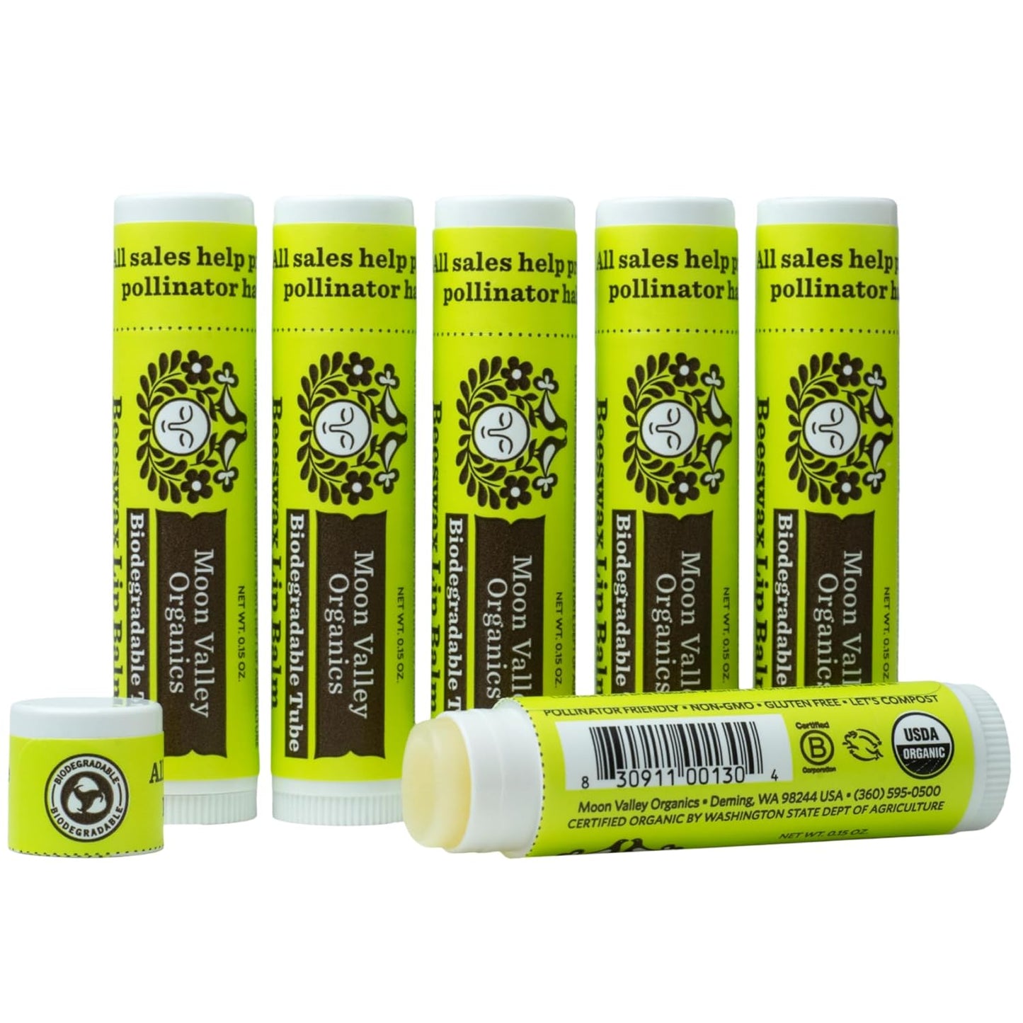 Moon Valley Organics Beeswax Lip Balm for Moisturizing Lips and Cuticles (TROPICAL COCONUT LIME, 6-Pack)