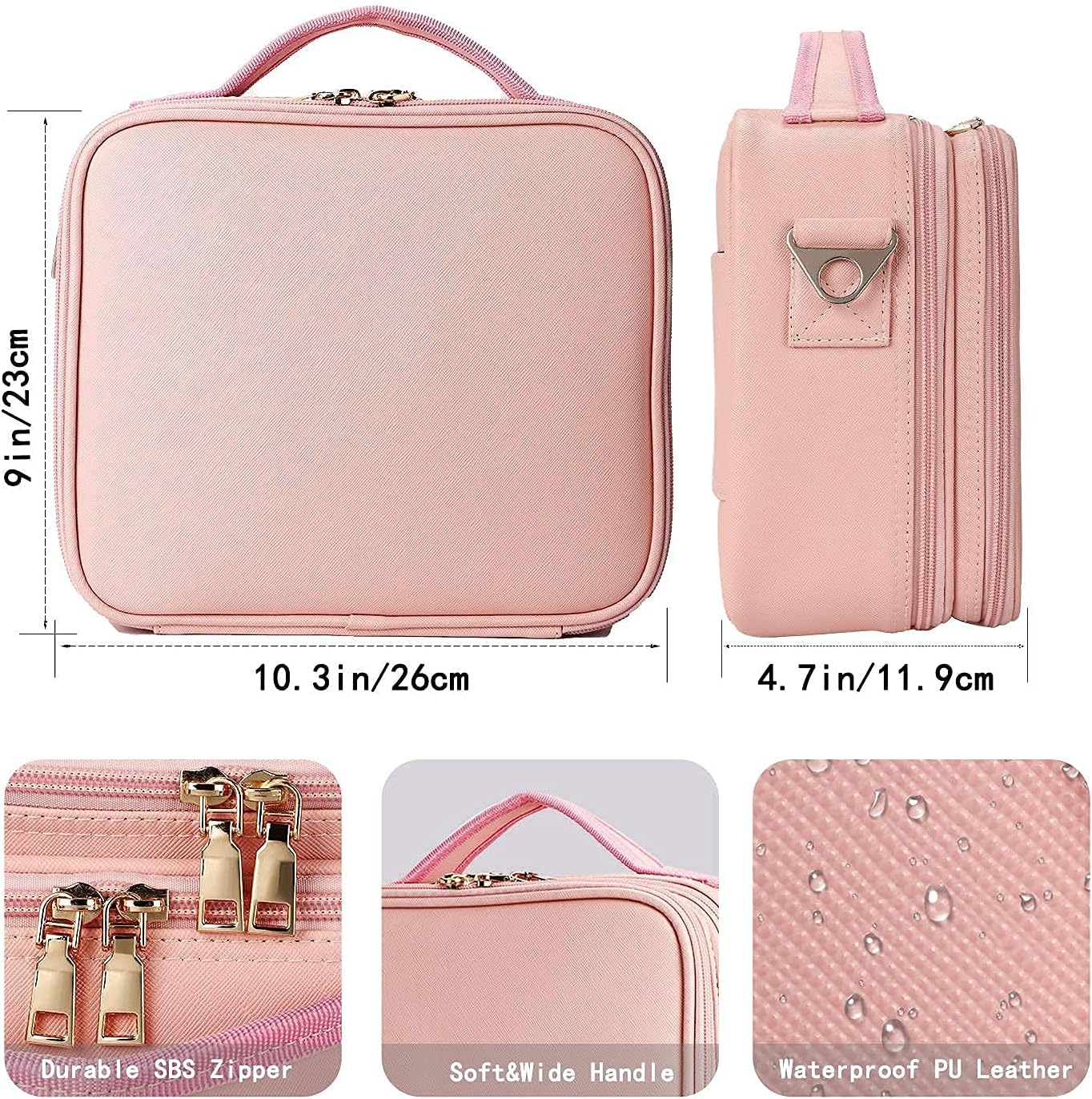 JOURMON Travel Makeup Bag Portable Cosmetic Train Case Organizer Artist Storage Bag with Adjustable Dividers for Cosmetics Makeup Brushes Toiletry Jewelry Digital Accessories(Cute Pink,S)