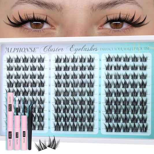 Manga Lash Clusters Kit Wispy Eyelash Clusters Spiky Lash Extension Kit 10-14mm Cluster Eyelash Extensions Anime Eyelashes Clusters C Curly Individual lashes with Bond and Seal, Tweezers by ALPHONSE