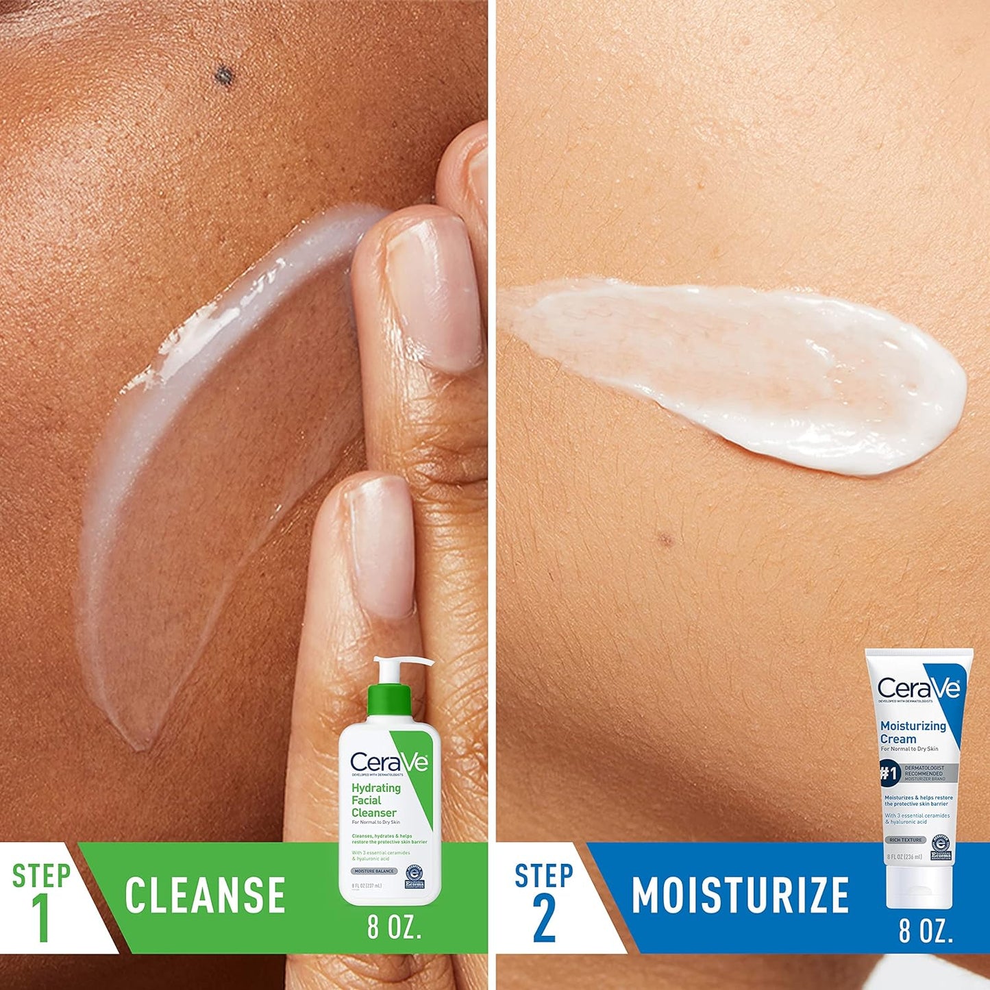 CeraVe Hydrating Skin Care Set, 8oz Moisturizing Cream & 8oz Hydrating Facial Cleanser, Ceramides + Hyaluronic Acid Moisturizer and Face Wash, Accepted by National Eczema Association