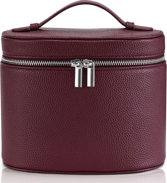Makeup Bag Vanity Case Cosmetic Bag with Removable Divider Travel Toiletry Bag for Women Portable Make up Box Organizer, Burgundy